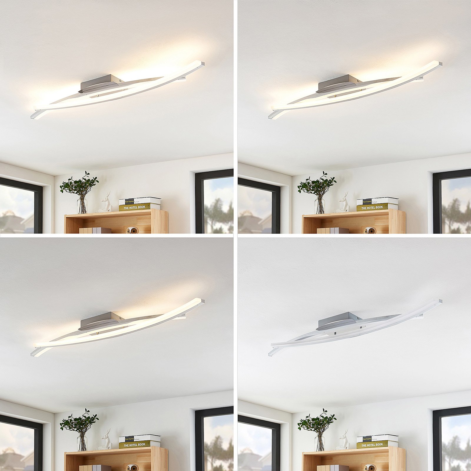 Lindby LED-Deckenleuchte Elarit, chromfarben, 104cm, dimmbar
