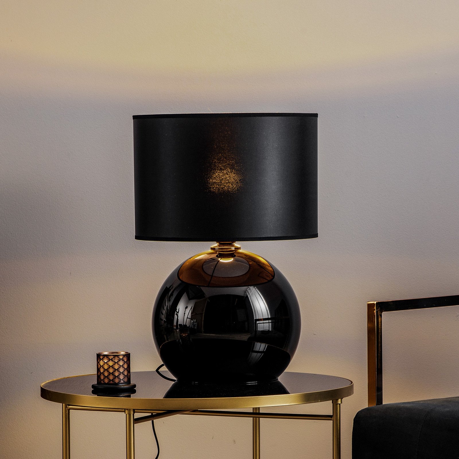 TK Lighting Lampă de masă Palla Ø 36 cm negru/auriu - Camera de zi / sufragerie - negru auriu - Sticlă