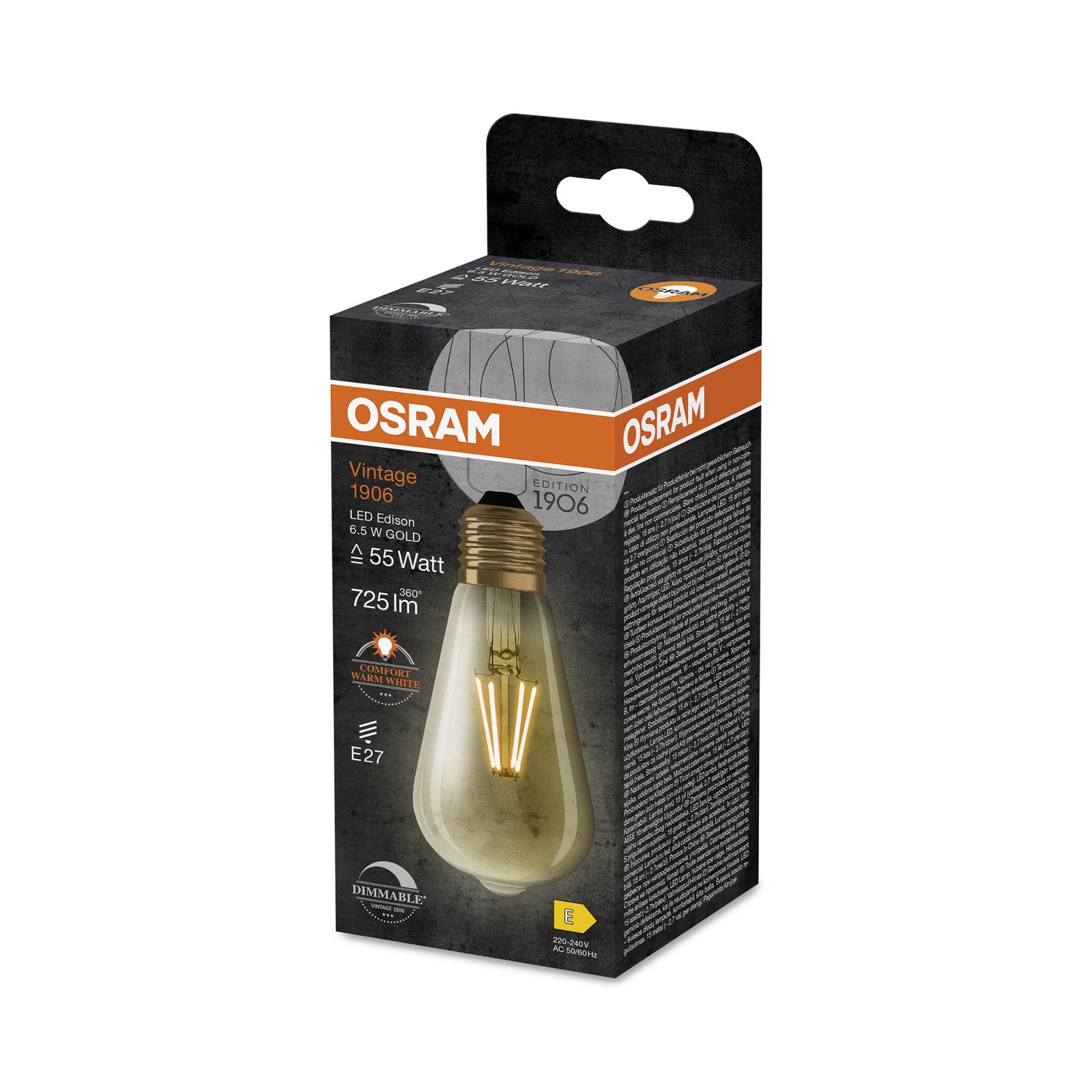 OSRAM LED Vintage 1906 Edison, gold, E27, 6.5 W, 824, dimmable.