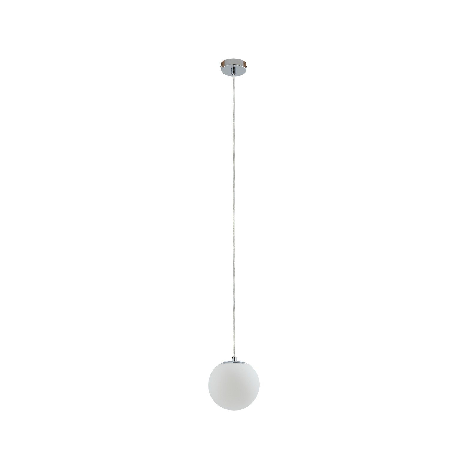 Lucande lampada a sospensione Bidolo, colore cromo, vetro, Ø 15 cm, IP44