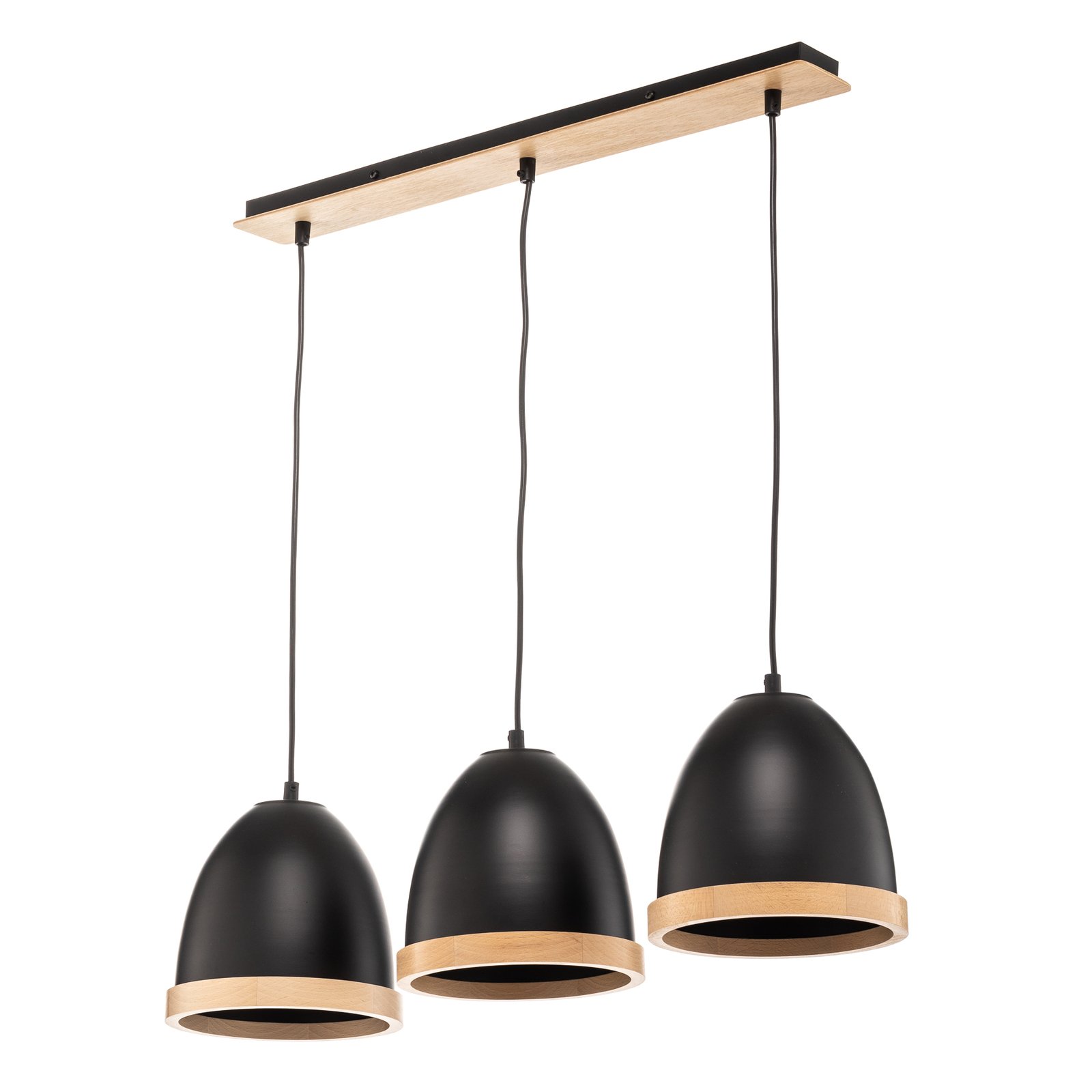 Hanglamp Studio met houtdecor 3-lamp zwart