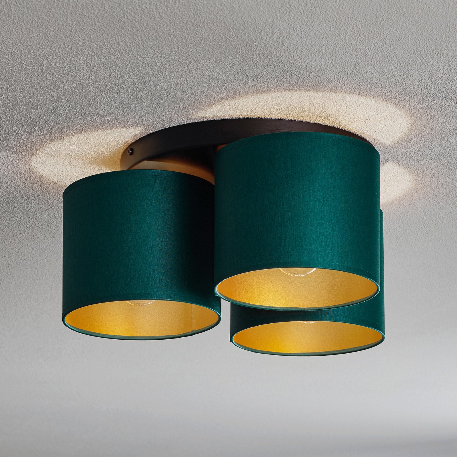 Luminex Plafonieră Soho cilindrică rotundă 3 becuri verde/auriu - Camera de zi / sufragerie - Modern - verde negru auriu - Țesătură / Textil
