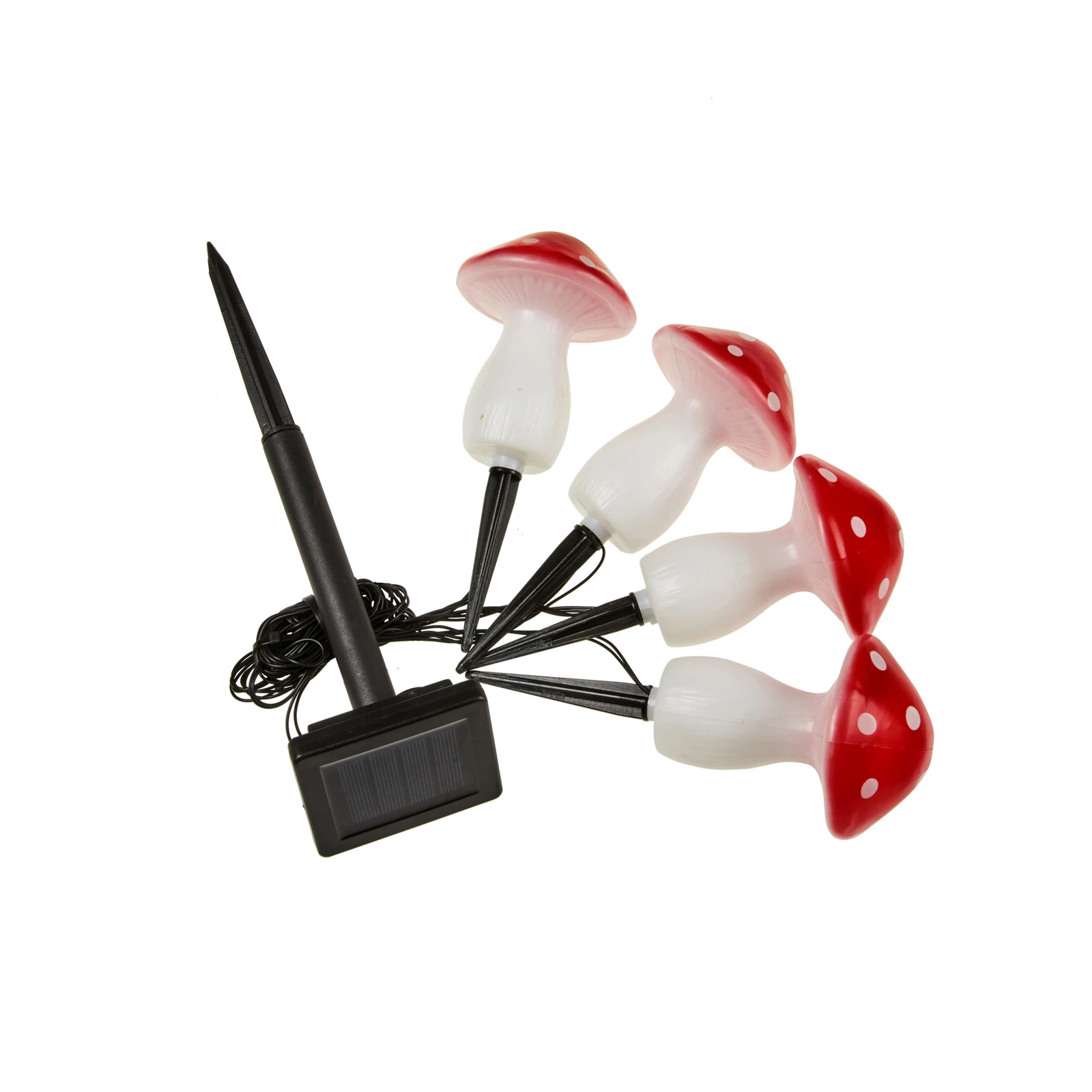 LED saulės energija maitinamas žemės smeigtukas „Fairy Mushroom“, 4 vnt.