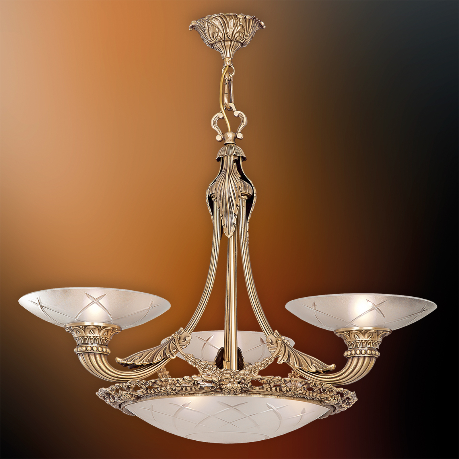 RIPERLamP Stunning glass pendant light Arena, for Living / Dining Room, metal, etched glass with engravings, E27, 60 W, energy efficiency: A++, H: 65 cm