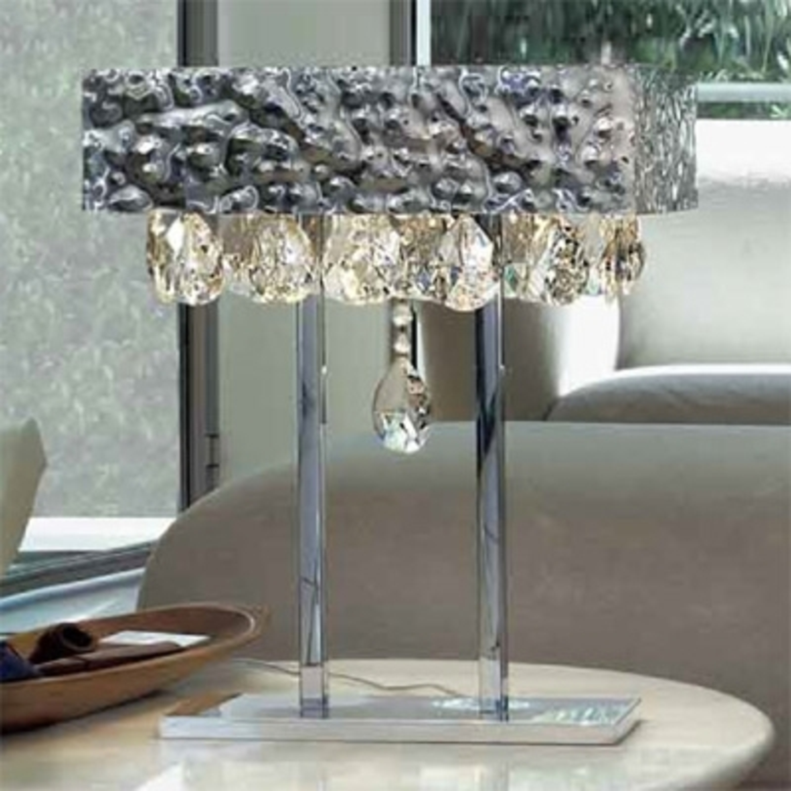 PATRIZIA VOLPATO Brilliant MAGMA table lamp, crystal elements, for Living / Dining Room, metal, crystal glass, G9, 75 W, energy efficiency: A++, L: 38 cm, W: 17 cm, H: 51 cm
