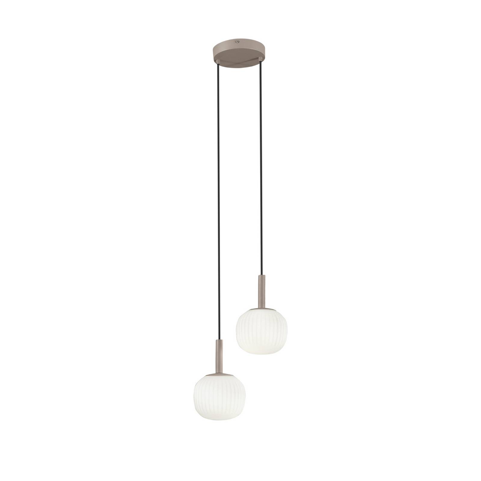 Hängelampe Eris, Länge 26 cm, braun/weiß, Metall/Glas 2-flg.