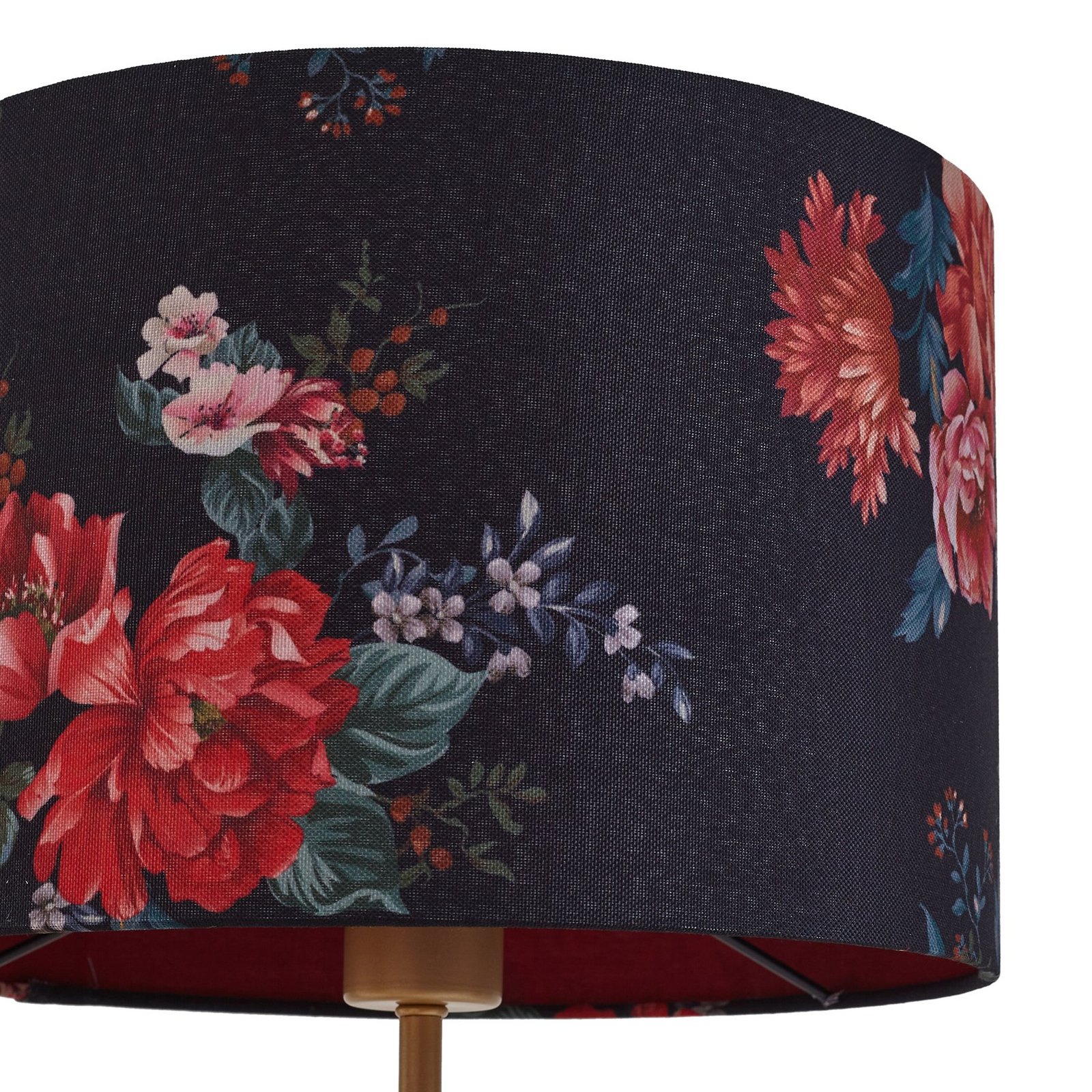 Marula table lamp, textile, E27, gold, floral print - Lindby