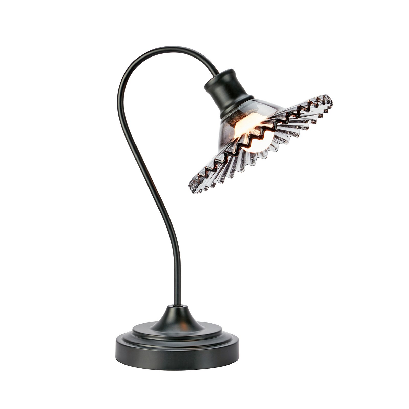 Lámpara de mesa Nova, negra, cristal ahumado, altura 41,5 cm, E27