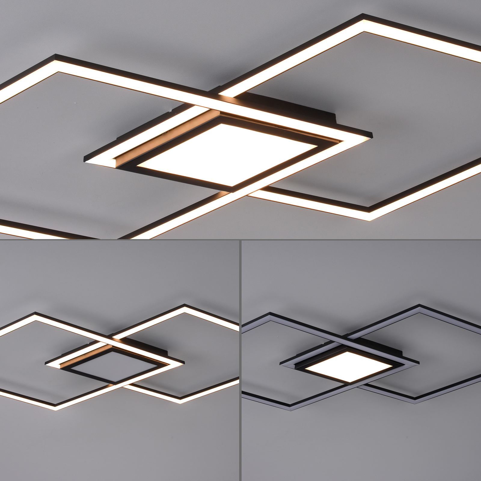 Plafonnier LED Asmin, CCT, noir, 106x37 cm