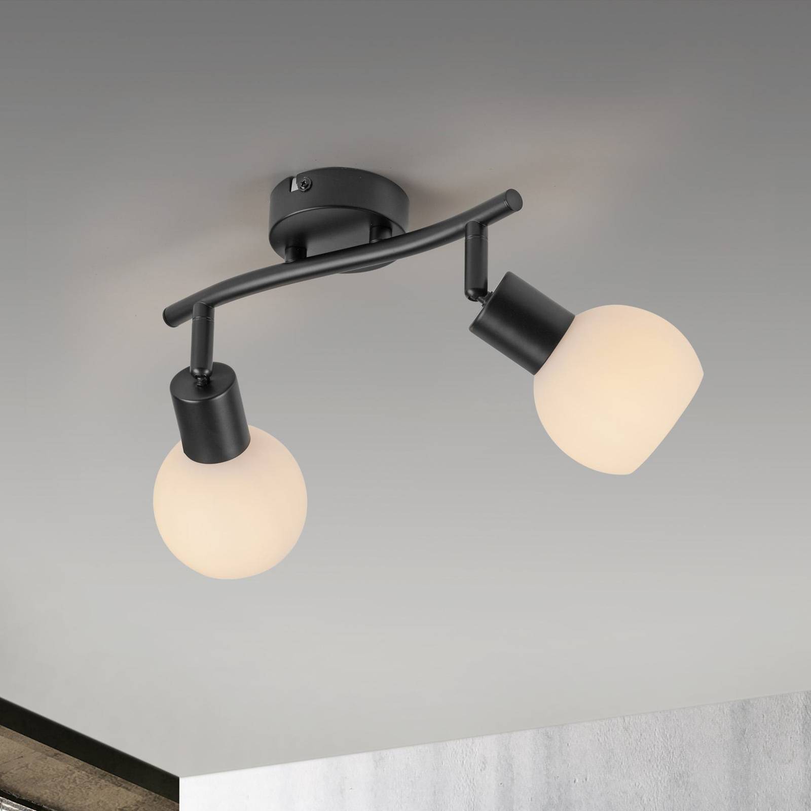 JUST LIGHT. Lampa sufitowa Loki 2-punktowa czarny żelazo szkło