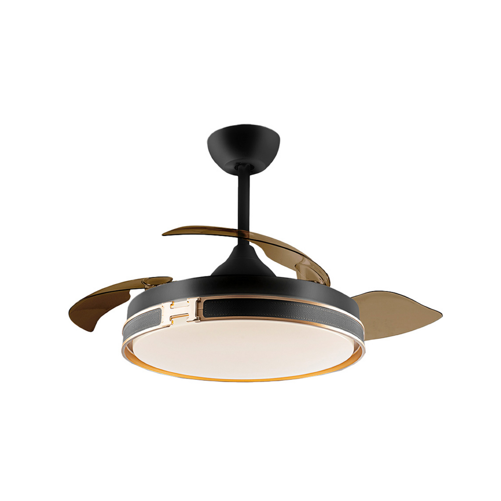 LED stropni ventilator Herón črn/zlati/dimni Ø 106 cm tih