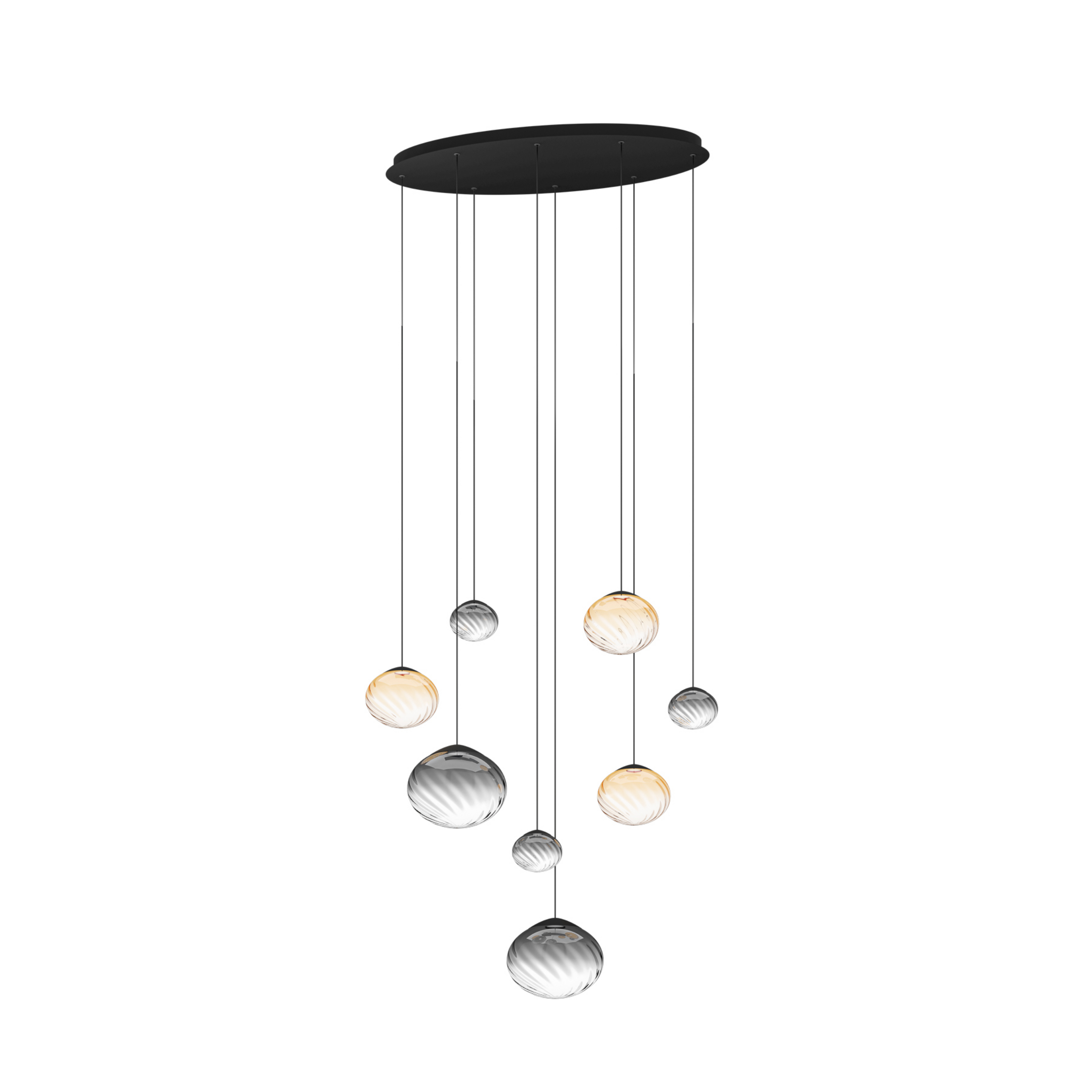 Suspension Pantoja noire/ambre 96 cm, à 8 lampes - Stars of Light
