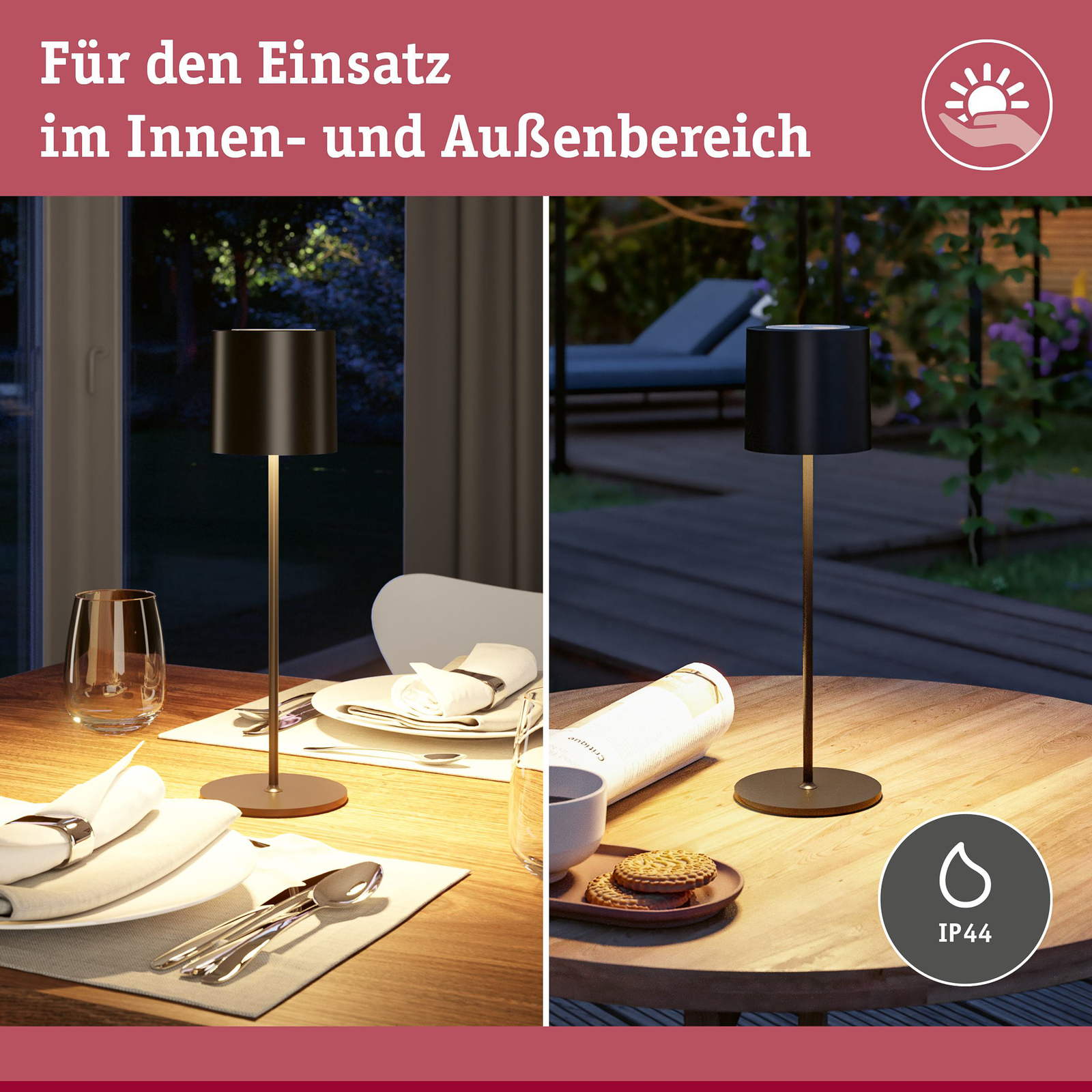 Tuni Portable Lampe de Table IP44 Matt Noir - Paulmann