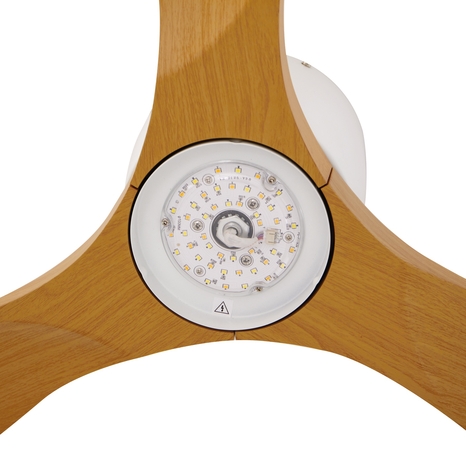 Lucande LED-Deckenventilator Moneno weiß/holzfarben DC leise