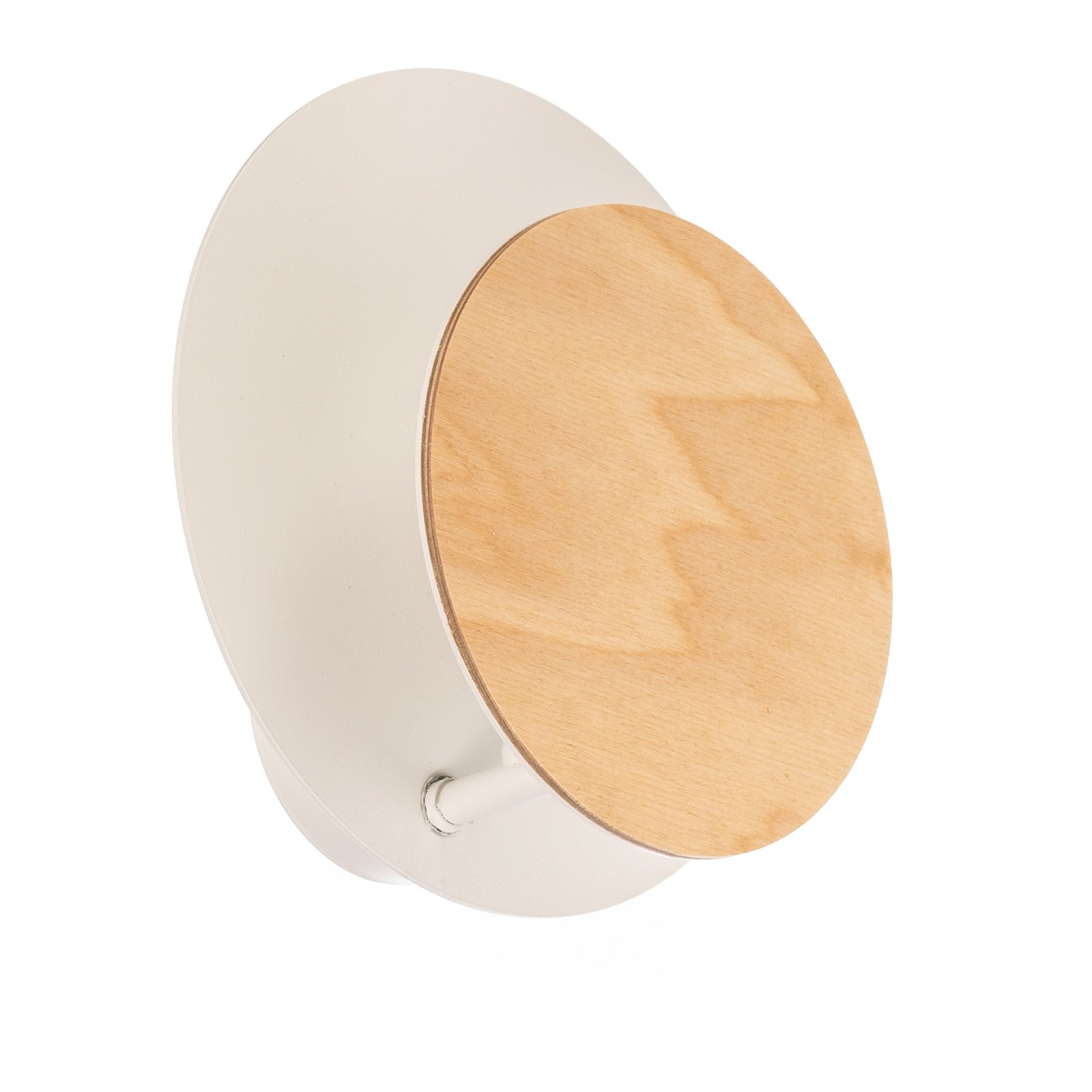 Wandlamp Circle in wit, decorplaat hout licht