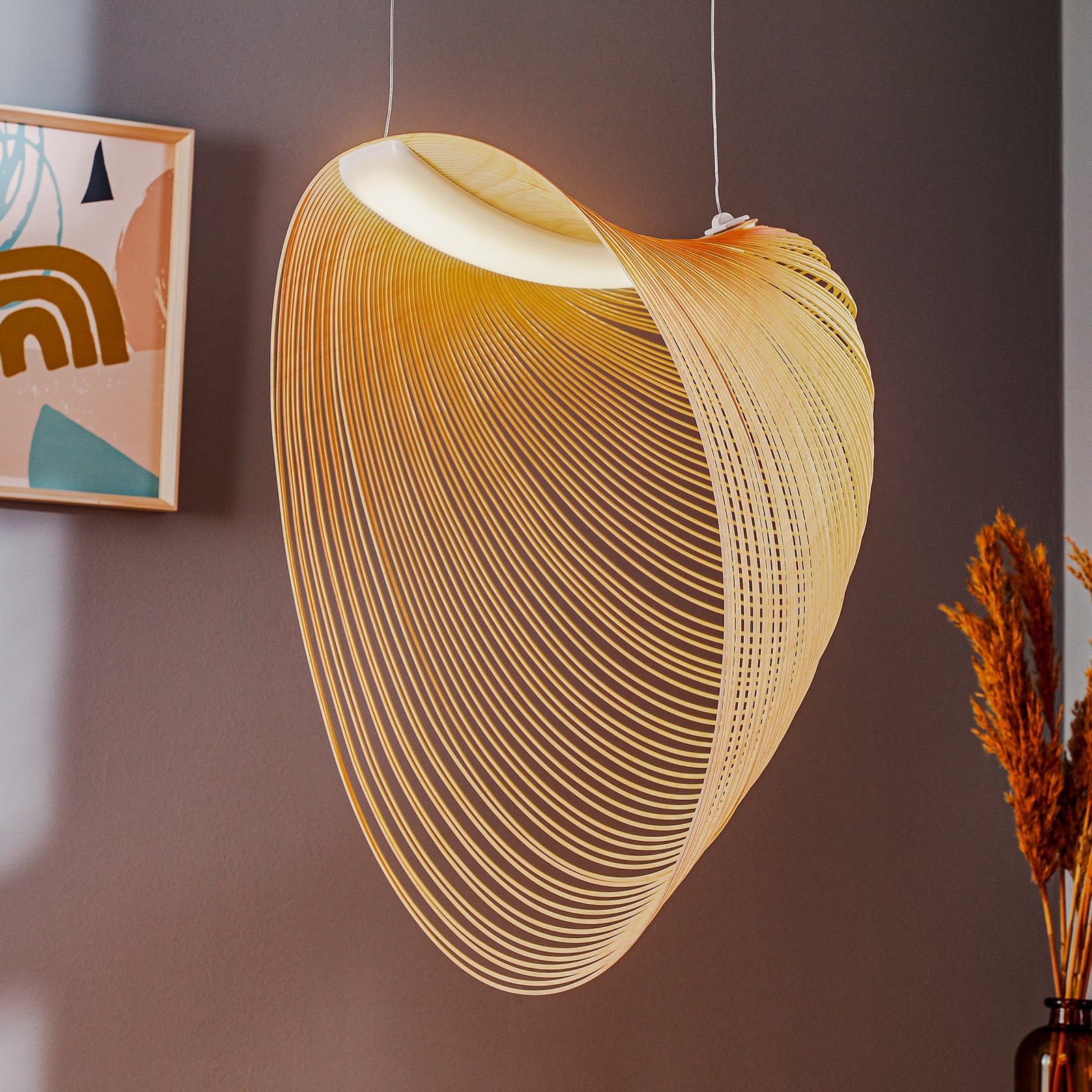 Luceplan Illan lampada a sospensione in legno a LED dimmerabile Ø 60 cm