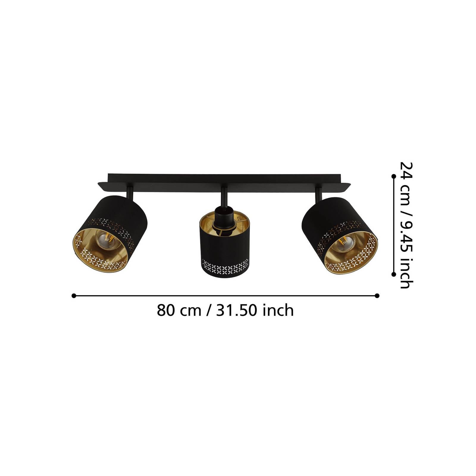 Lampa sufitowa Esteperra czarna/złota 3-punktowa
