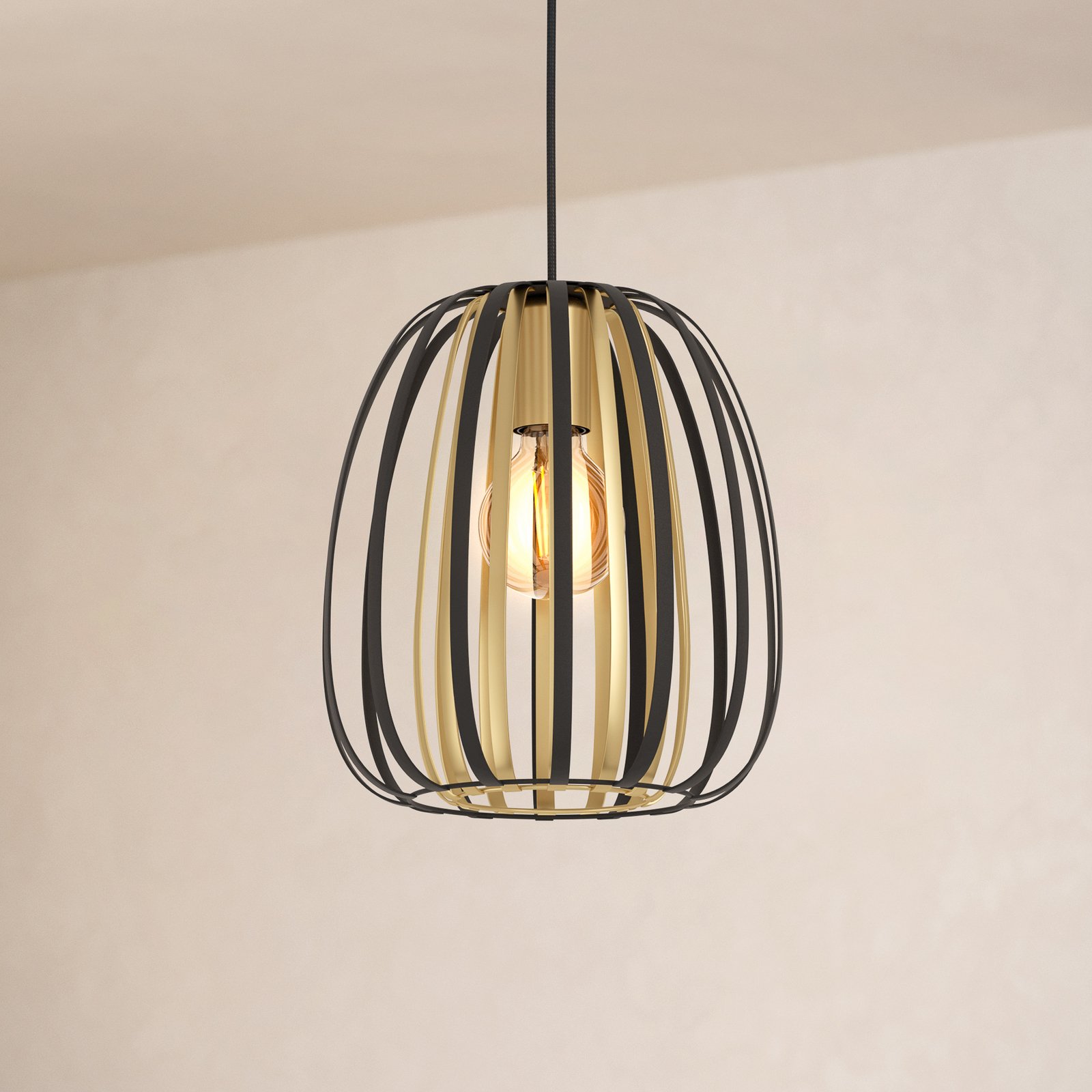 Lampă suspendată Encinitos, negru/alamă, Ø 25,5 cm