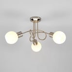 Lindby plafonnier Elaina, Ø 38cm, 3 lampes, nickel, verre, E14