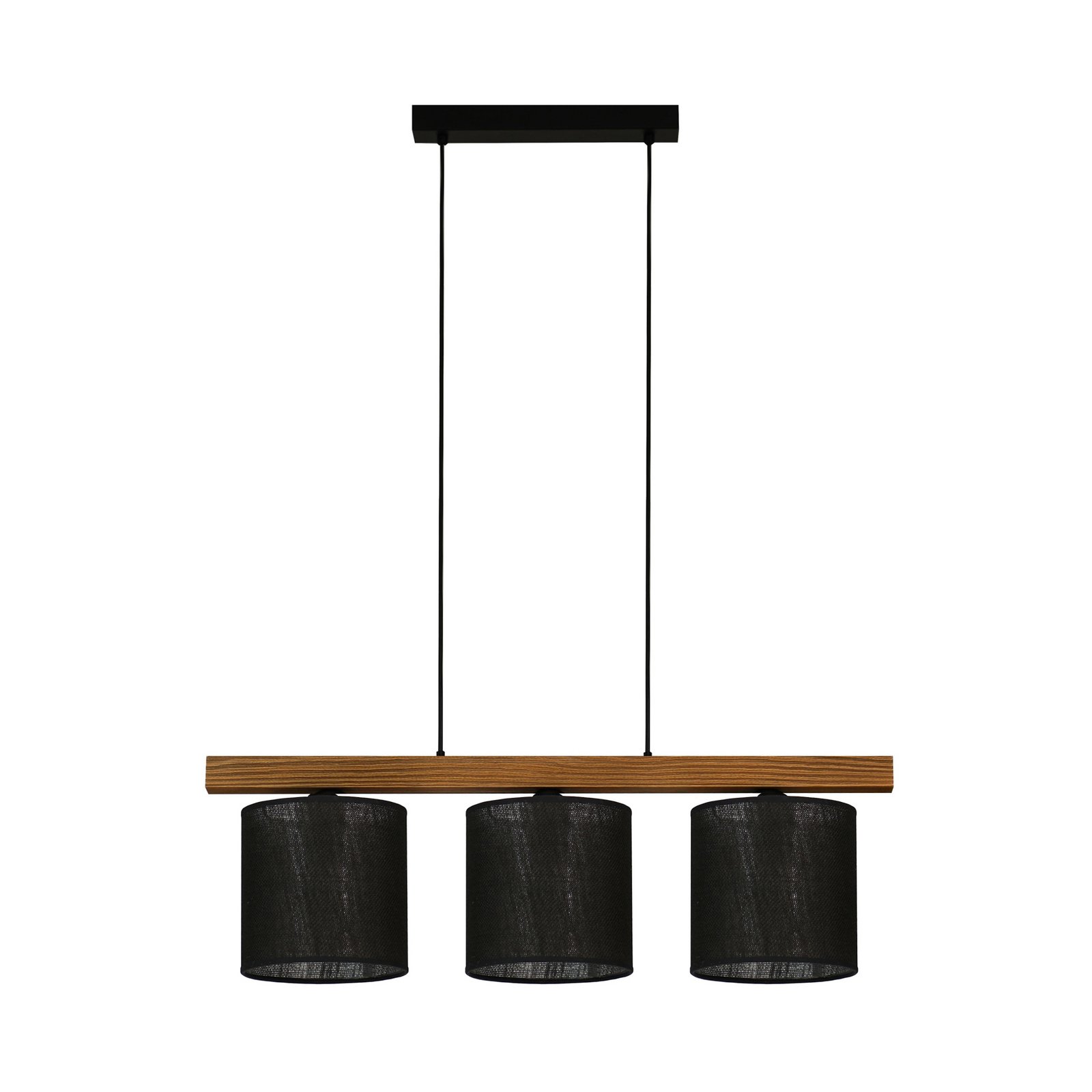 Forest hanging light, light wood/black, black jute, 3-bulb