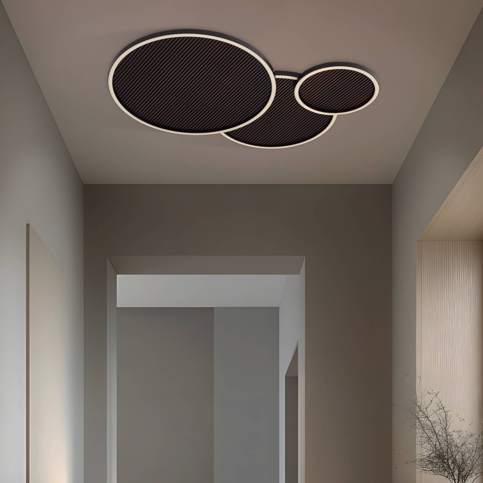 Lucande LED-Deckenleuchte Orven, schwarz/holz, 80cm, dimmbar günstig online kaufen