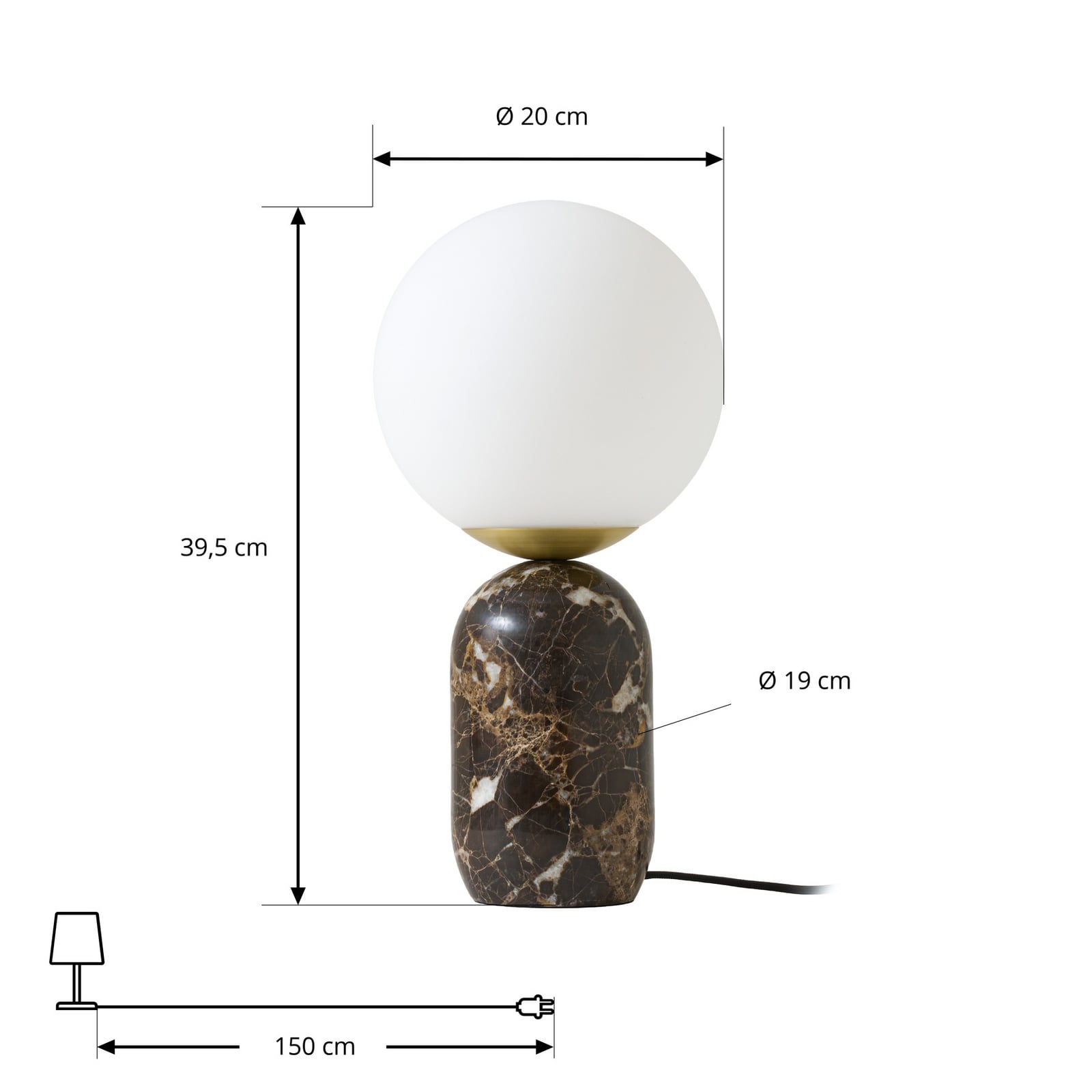 Lennes bordlampe, Ø 20 cm, glass, brun, marmor - Lindby