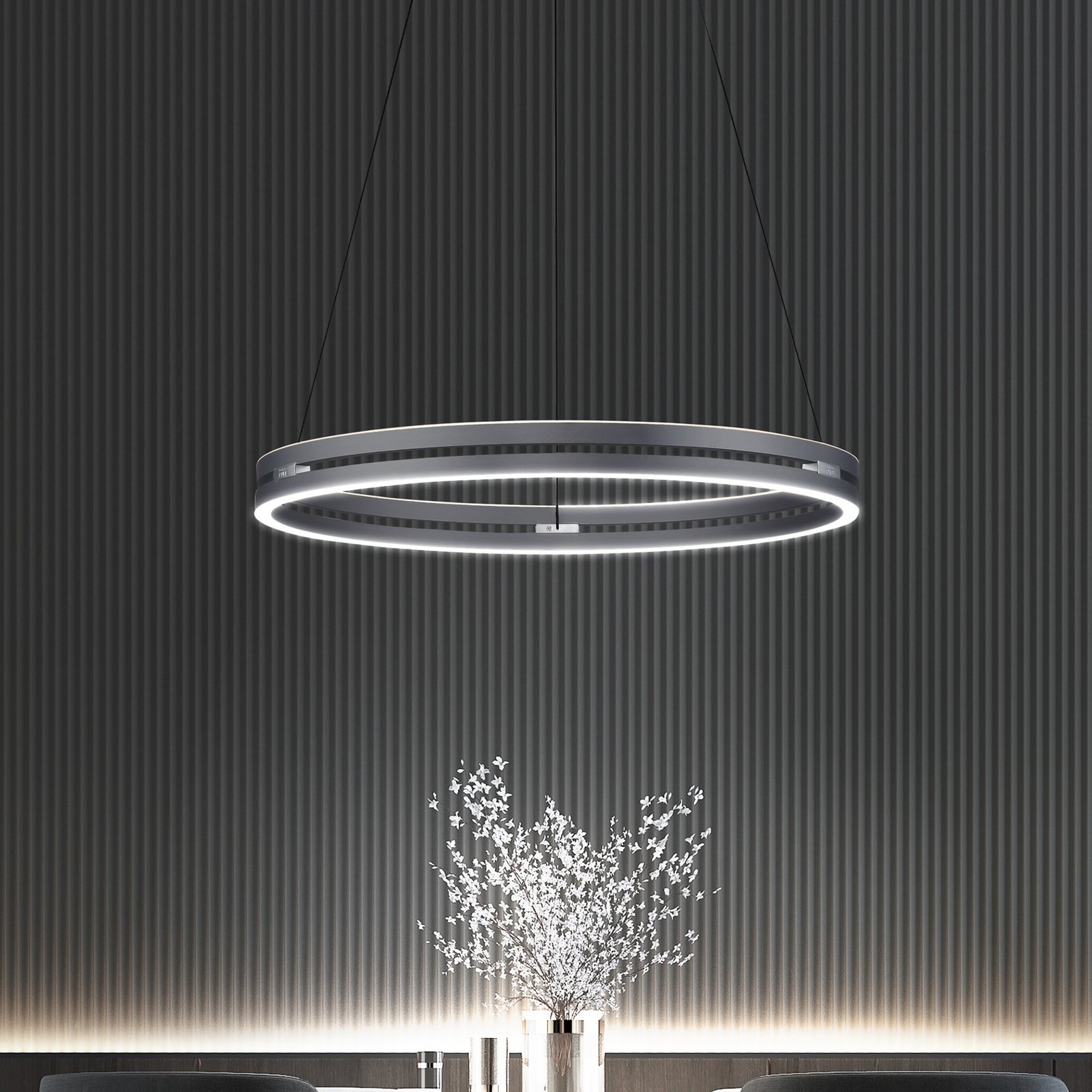 PURE LED-Hängeleuchte E-Loop, grau, Ø 70 cm, Aluminium, CCT