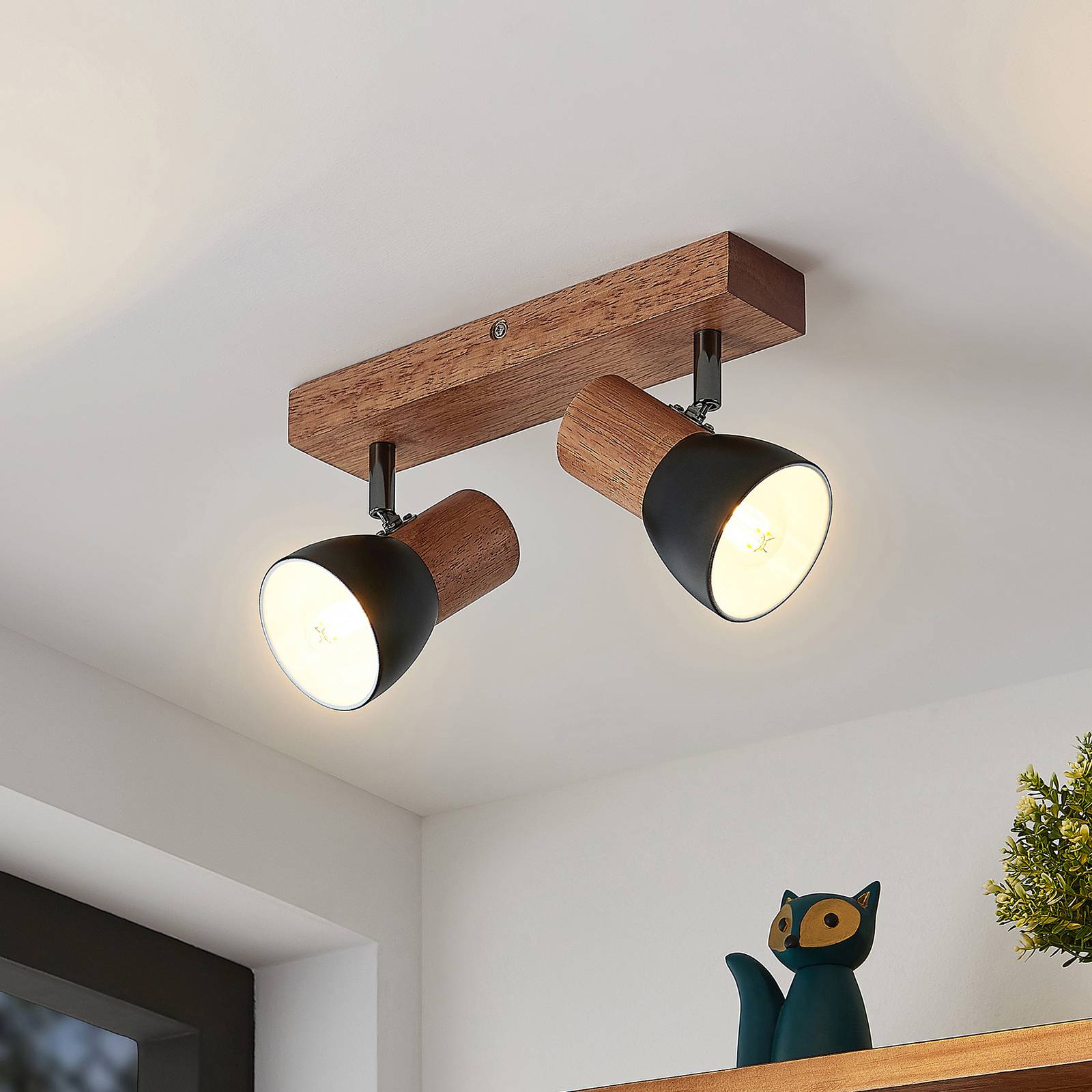 gemak Oxideren geloof Lindby Tonja plafond-spot met hout, 2-lamps | Lampen24.be
