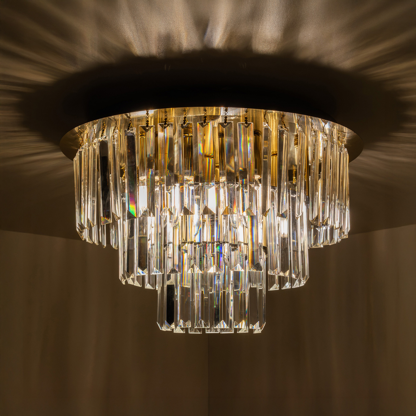 Milano ceiling light, Ø 45 cm, gold/crystal, glass, 6 x E14