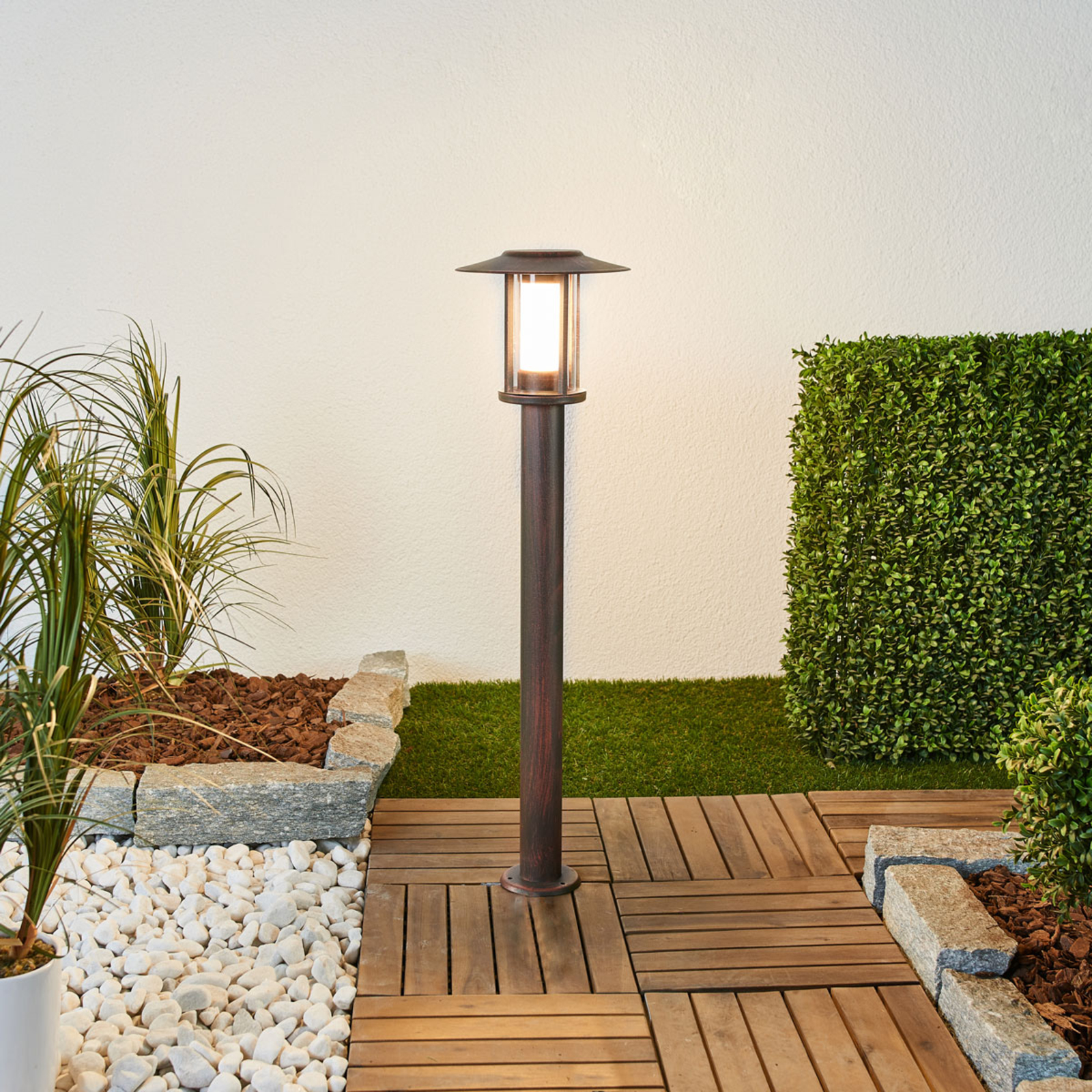 Lindby LED-Wegeleuchte Pavlos, 76 cm, rostfarben, Edelstahl
