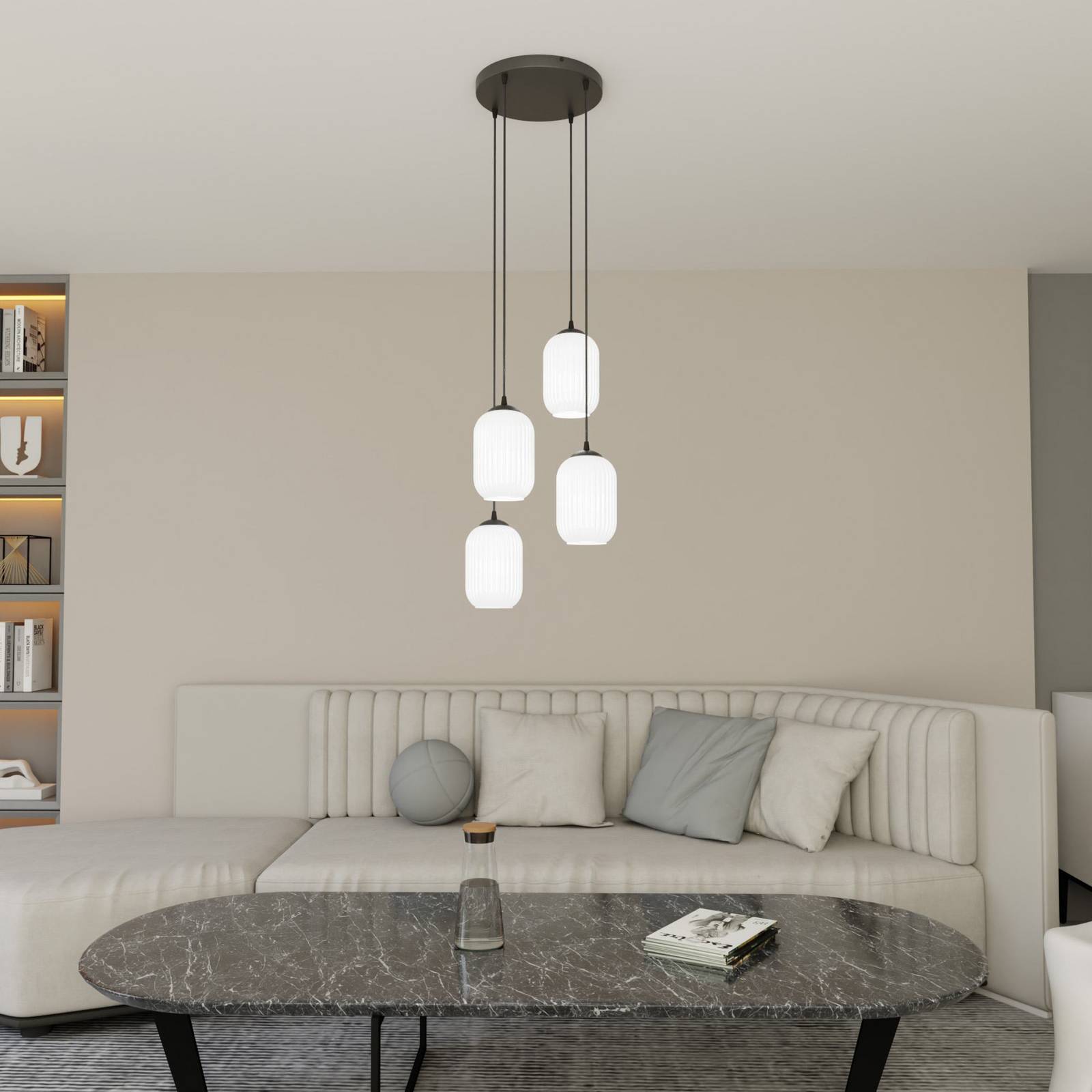 Lampa wisząca Verdi, Ø 30 cm, czarny/opal, stal/szkło, 4-punktowa.