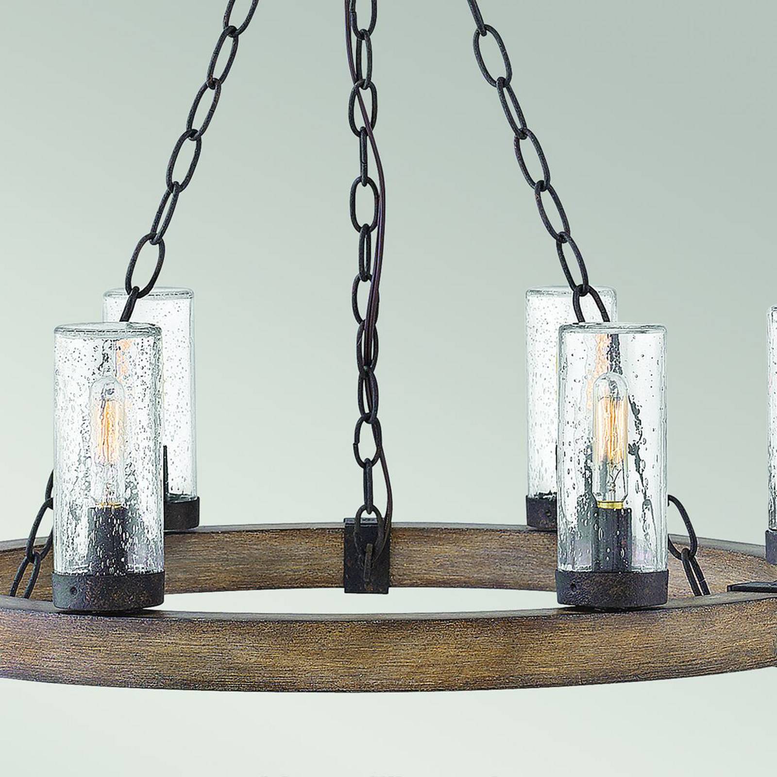 Kronleuchter Sawyer, 6-flammig, holzfarben, Stahl, Glas, E14 günstig online kaufen