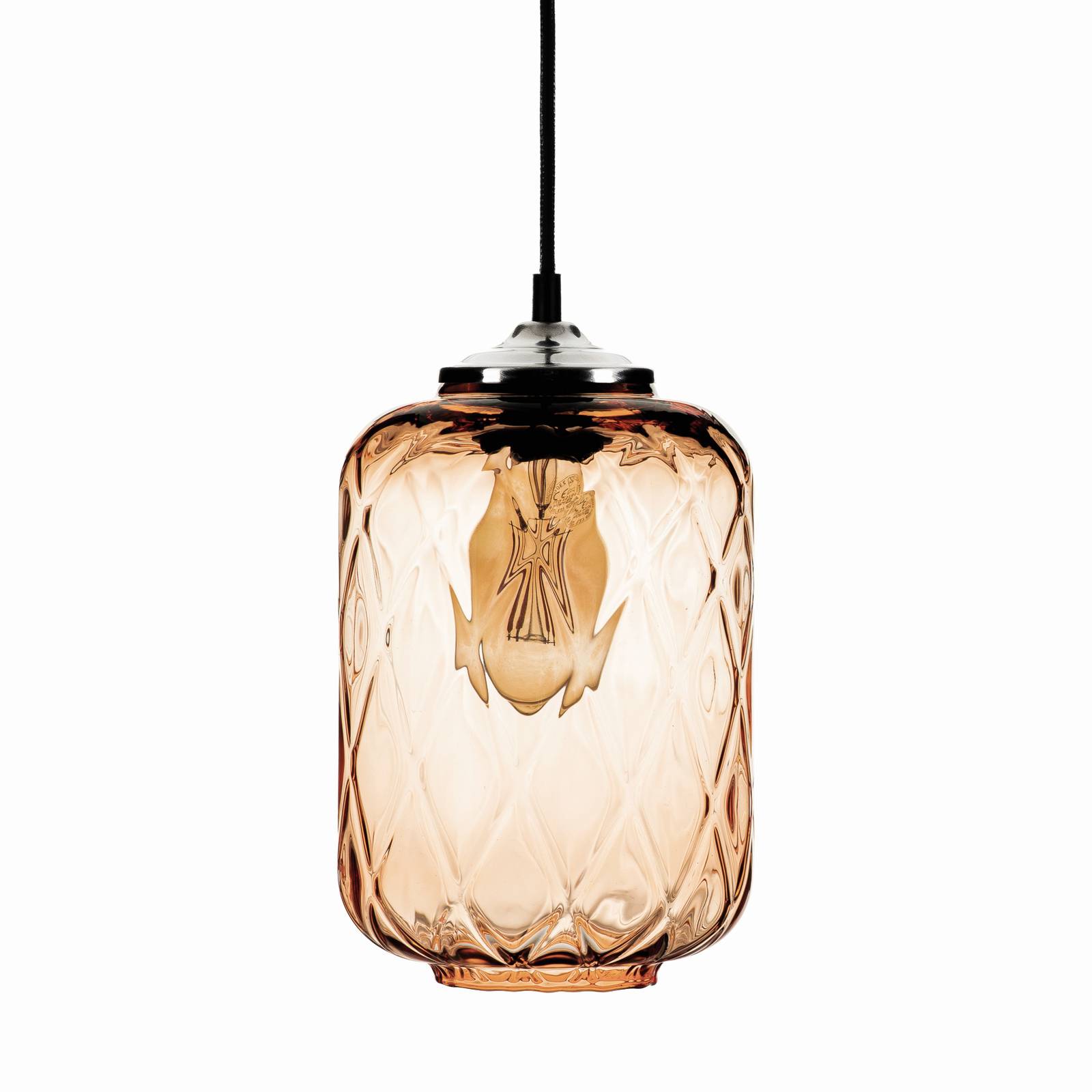 Euluna hanglamp Tezeusz glazen kap lichtbruin Ø 17cm, voor woon-/ eetkamer, glas, metaal, E27, 60 W, H: 23 cm