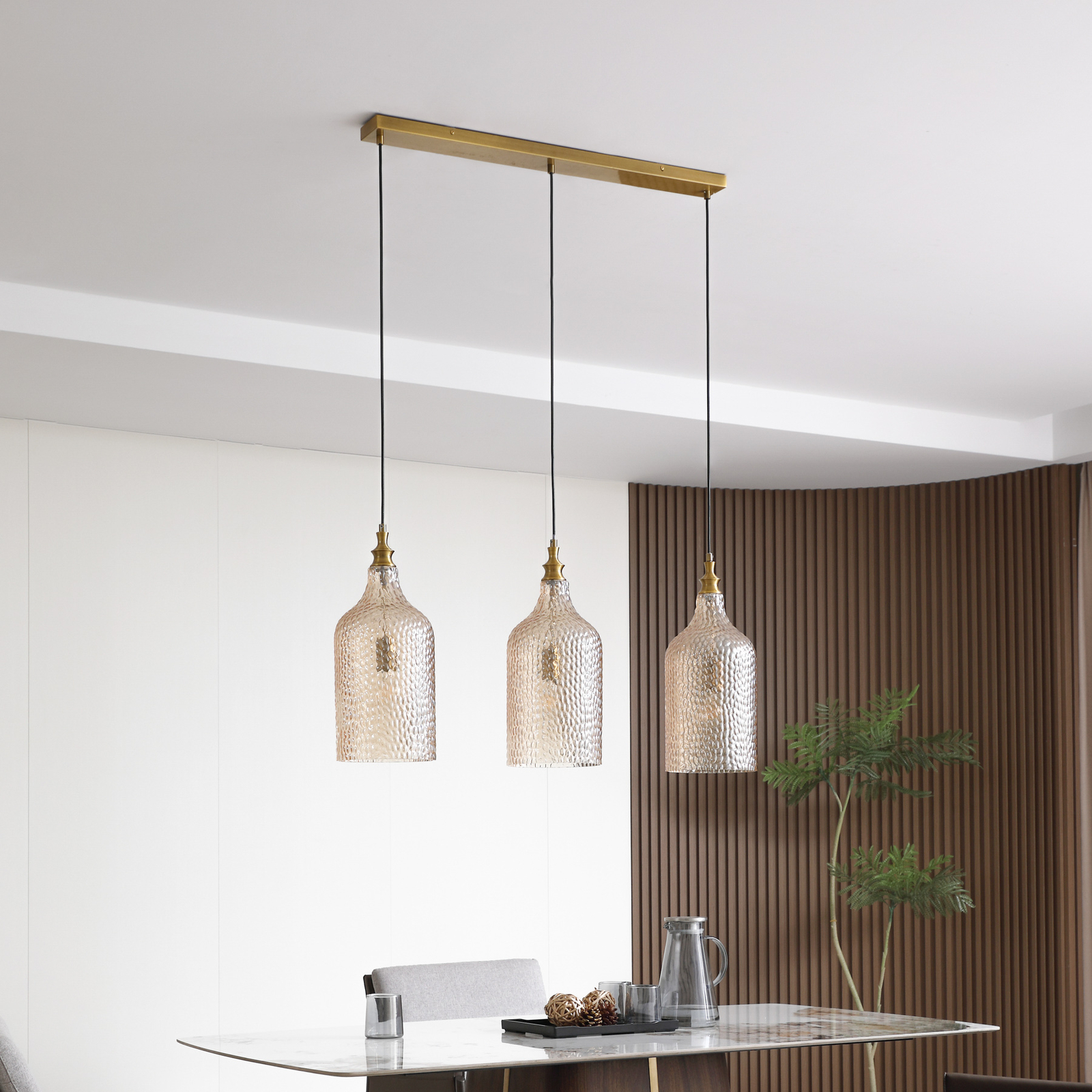 Lindby Drakar suspension, 3 lampes, ambre, Ø 19,5cm