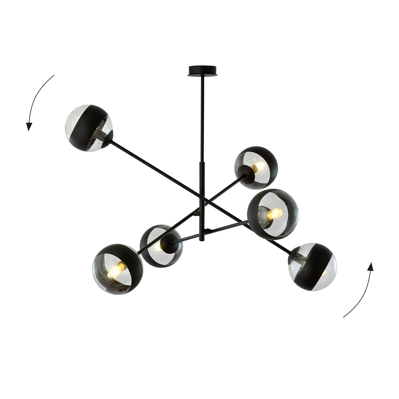 Lampa sufitowa Linear czarna/przezroczysta, 6-pkt.