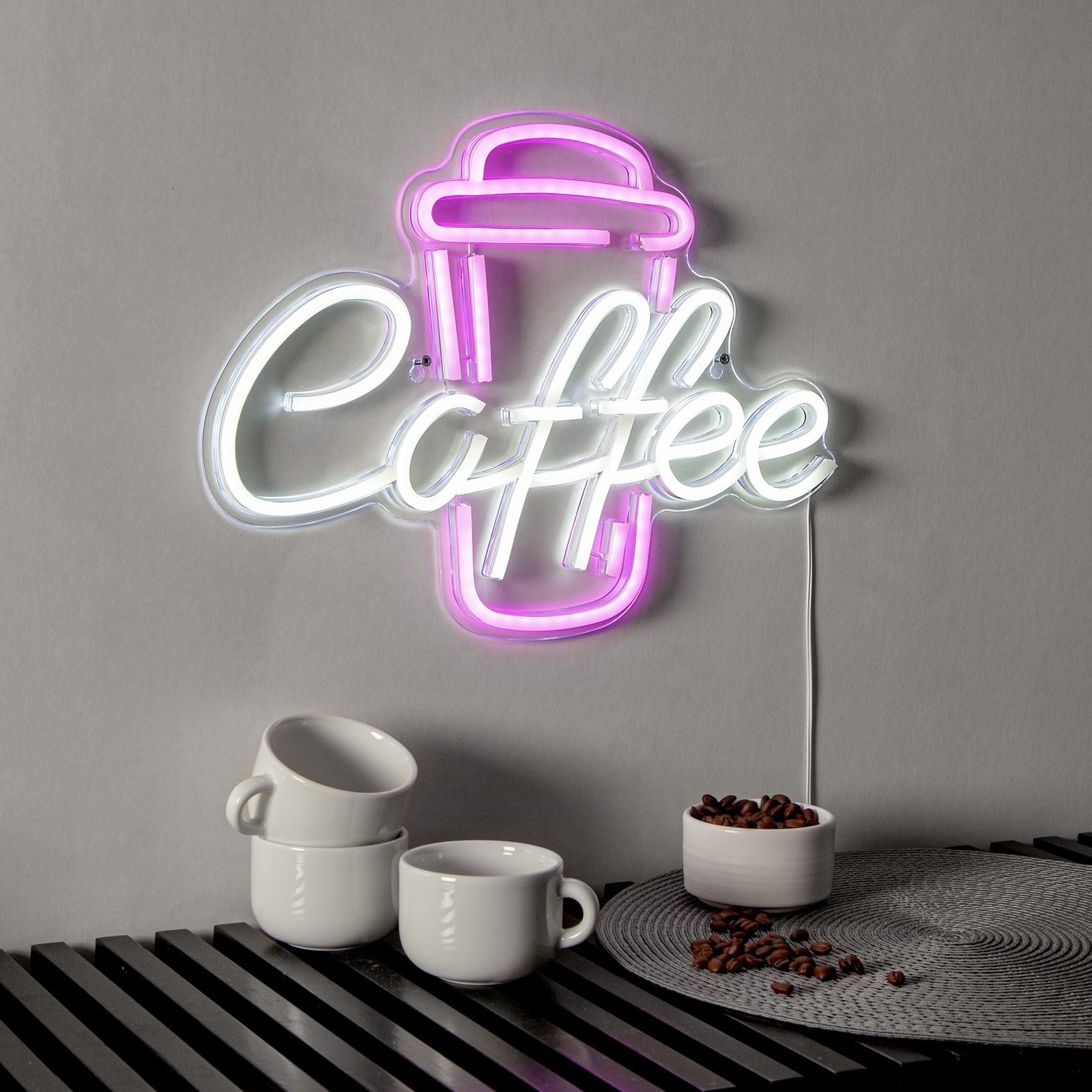 Applique a LED Coffee, rosa/bianco, plexiglas, 40 x 30 cm USB