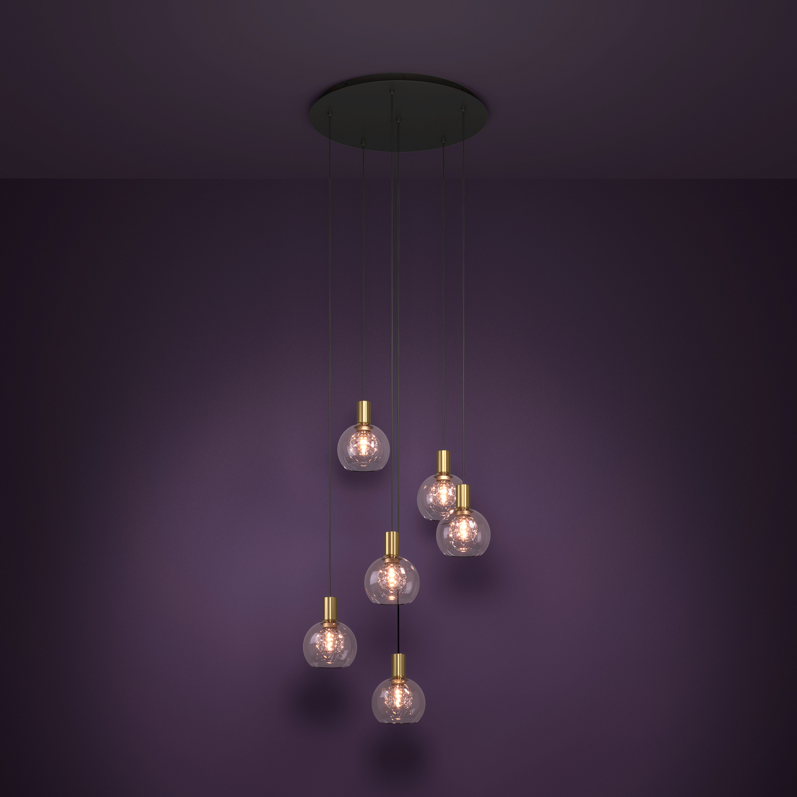 Suspension LED Terque en laiton, Ø 54 cm, à 6 lampes - Stars of Light