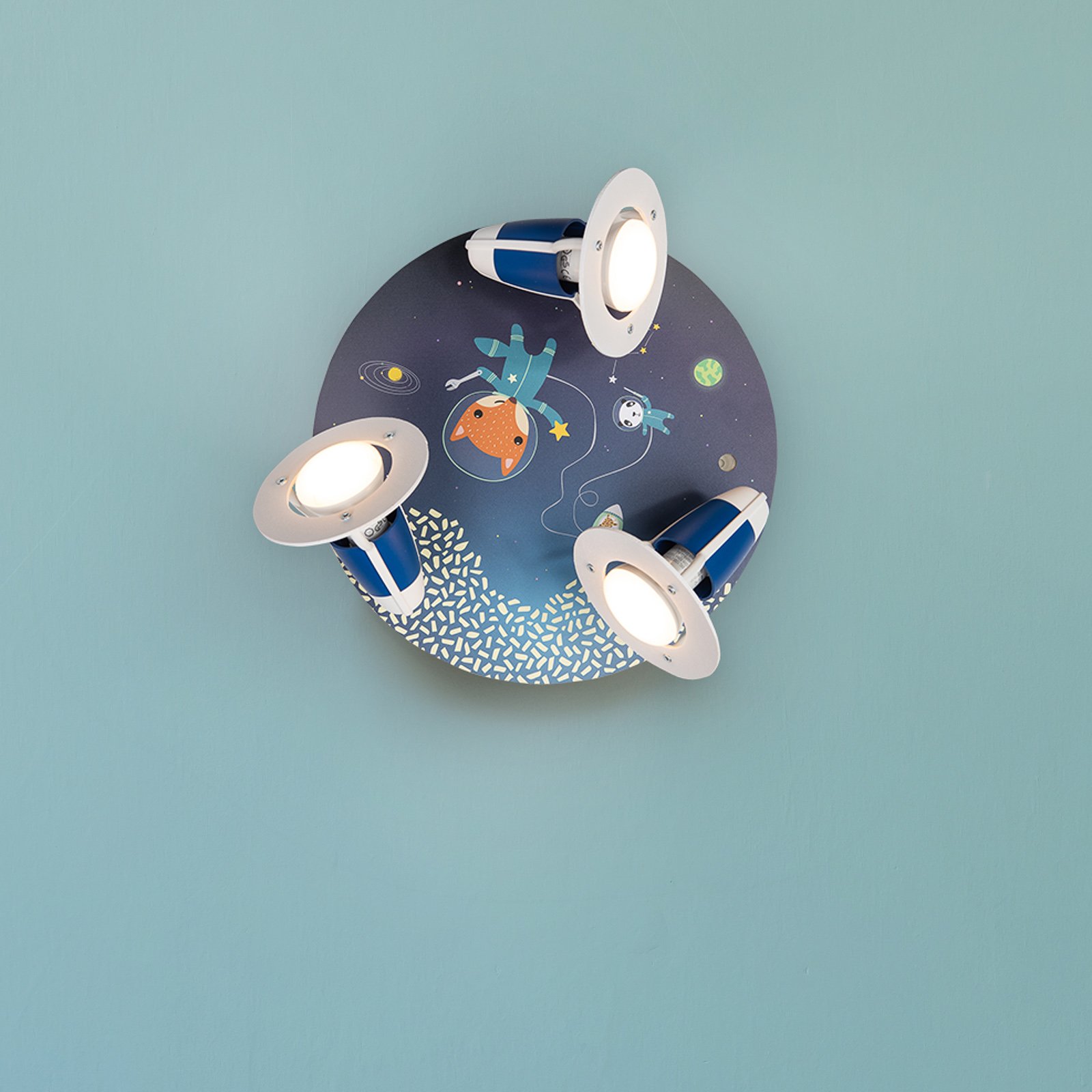 Elobra Space Mission ceiling light, circle, blue, for Children's Room, wood, E14, 40 W, energy efficiency: A++, H: 20 cm