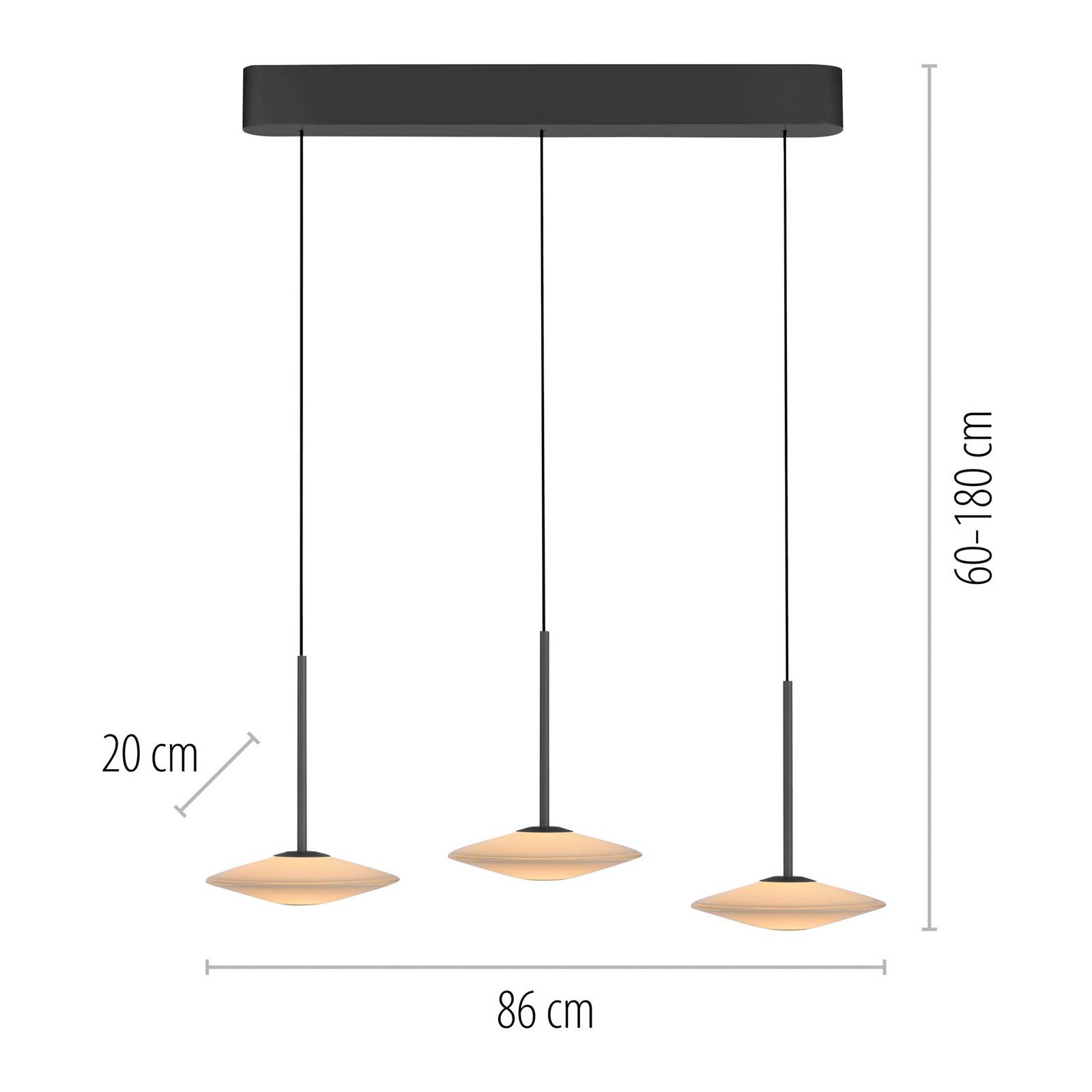 Paul Neuhaus lampa wisząca LED Elipsa, 3-punktowa, biała/czarna