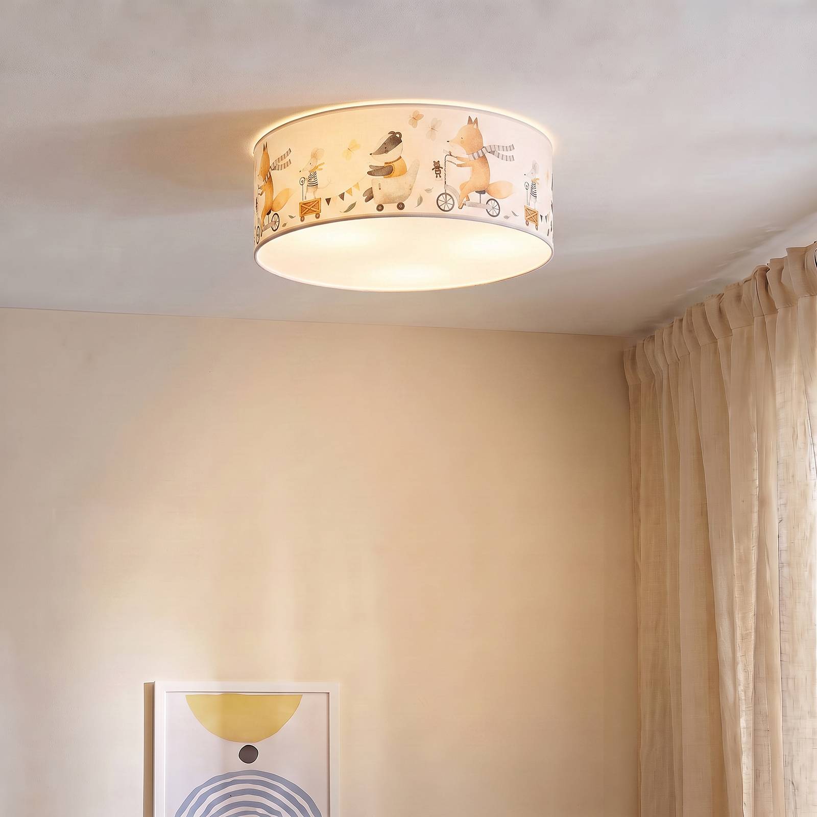 Duolla Kinderplafondlamp Kids Print, kleurrijk/beige, Ø 50 cm, textiel