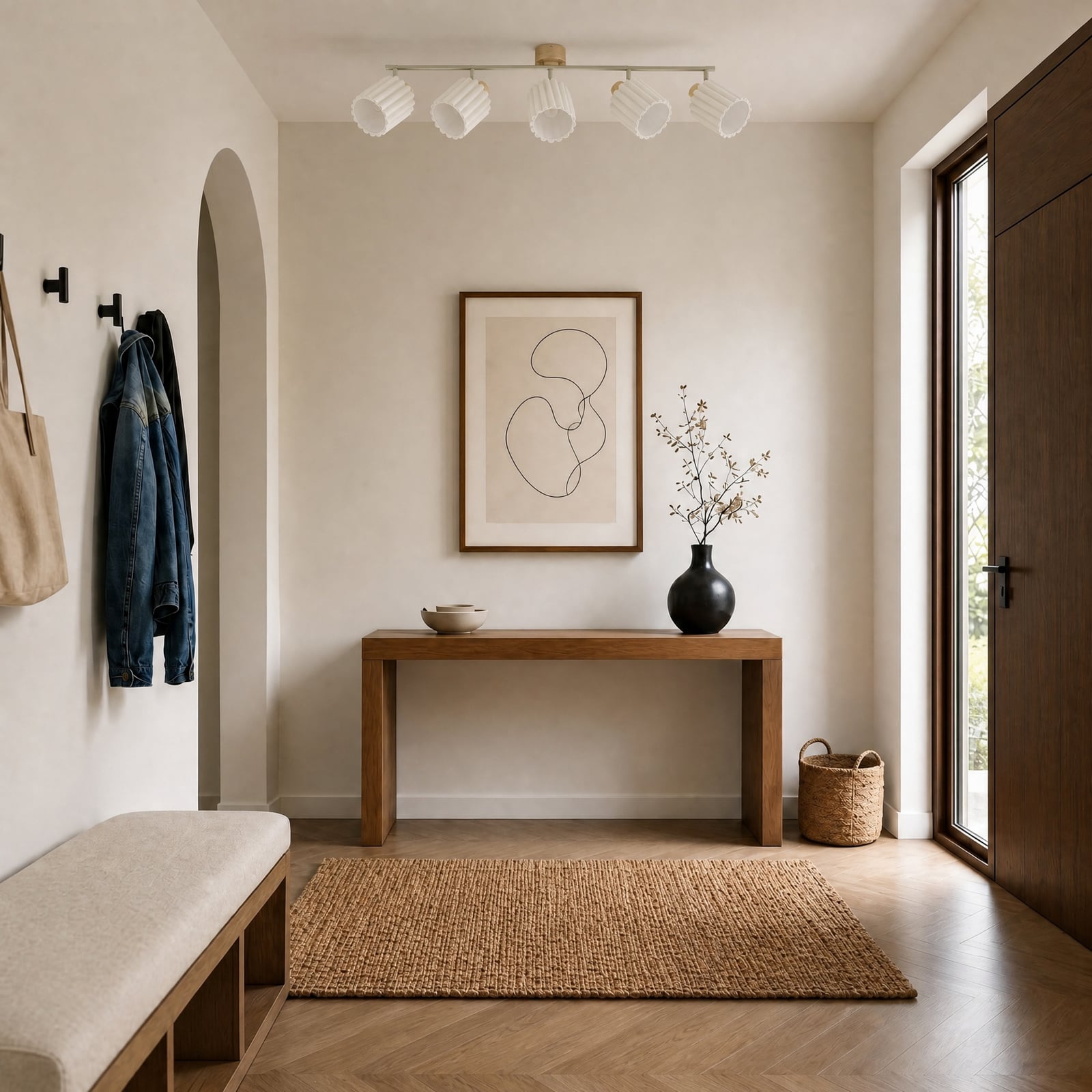 Faretto da soffitto Shiloh, naturale/beige, a 5 luci, legno di gomma - Lindby