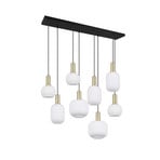 Diva pendant light, 8-bulb, brass-coloured, opal, metal, glass