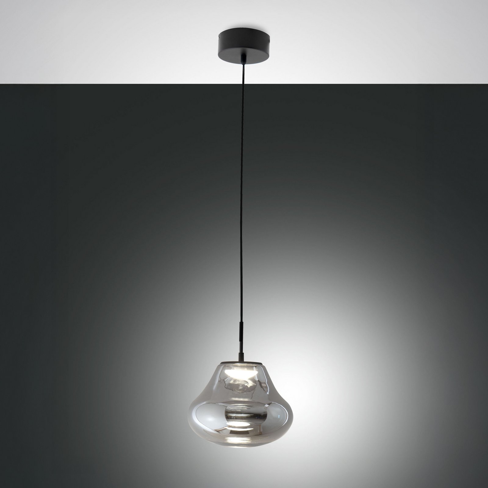Deva LED pendant light, grey, glass, Ø 25 cm, CCT, dimmable