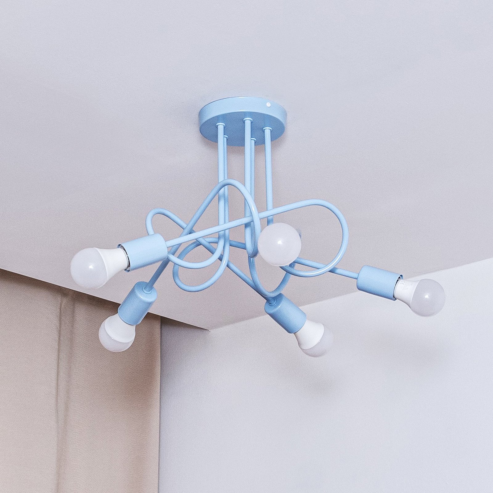 Stropní světlo Oxford, světle modré, Ø 47 cm, kov, 5 plamenů