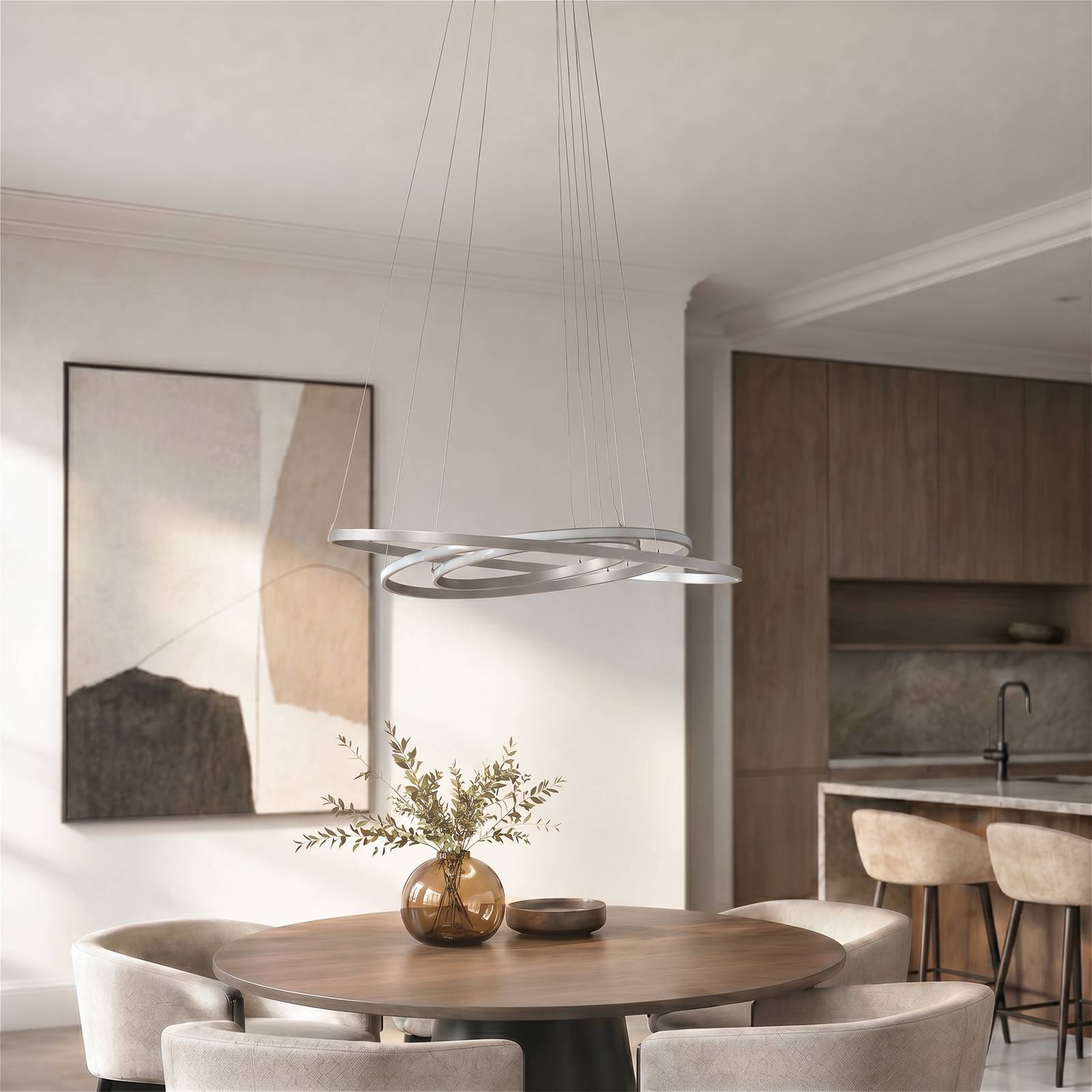 lampa wisząca LED Lucande Ezana, nikiel, metal, Ø 80 cm