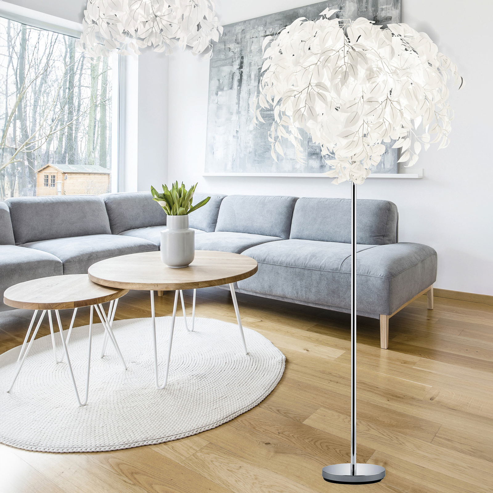 Leavy floor lamp, height 180 cm, chrome/white, metal/plastic