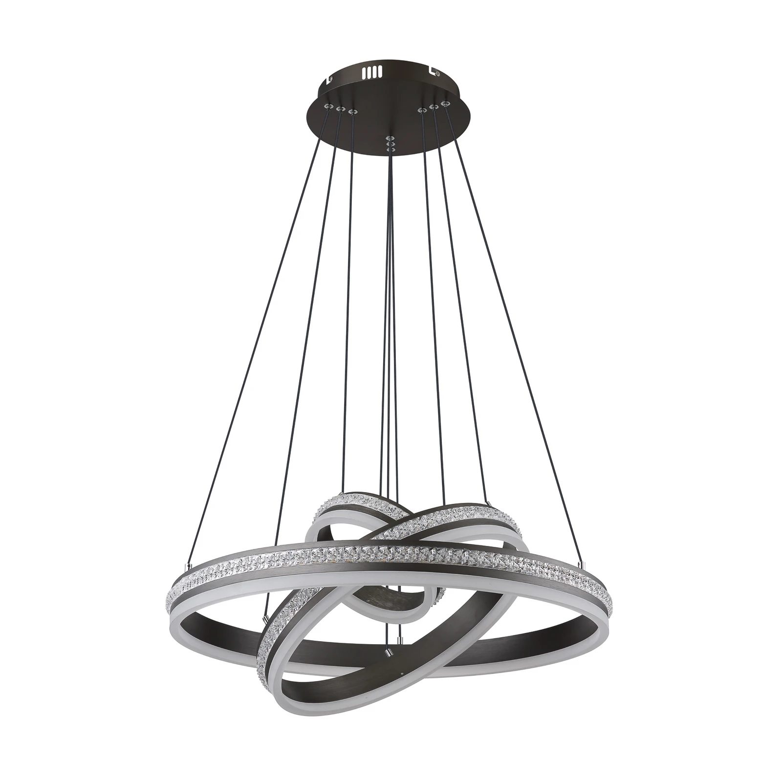 Candeeiro suspenso LED Grouni, Ø 60 cm, cor titânio, CCT, metal