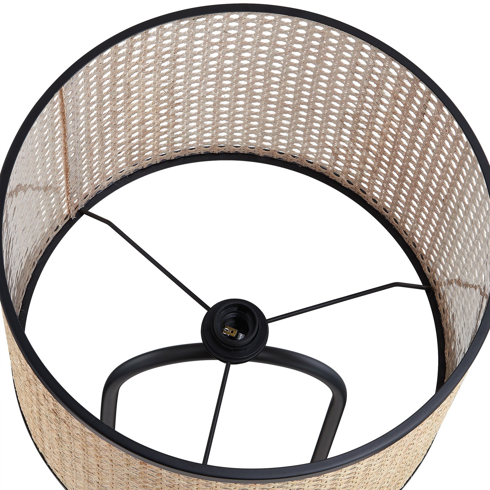 Lindby Stehleuchte Yaelle, 146 cm hoch, Rattan, schwarz, E27