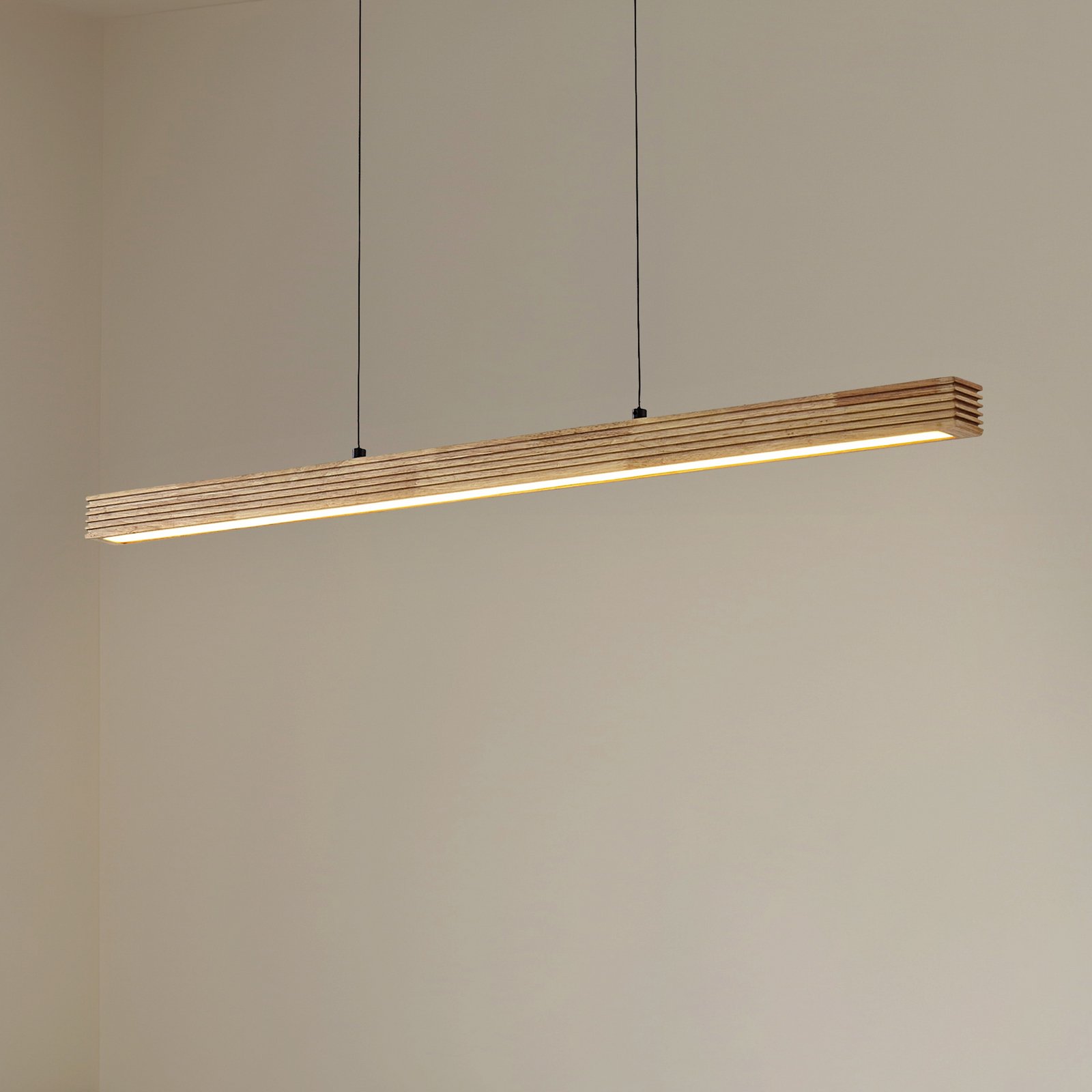 Lucande LED závěsné světlo Emara, světlé dřevo, dub, CCT