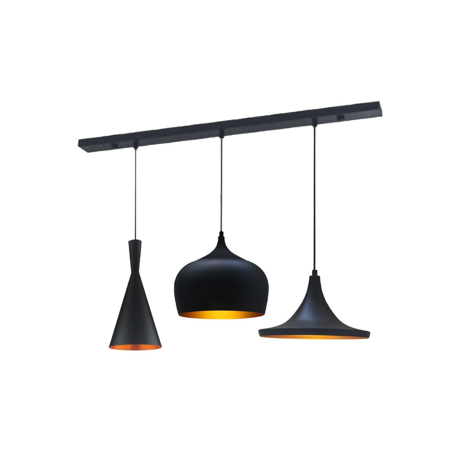 Magna pendant light, length 85 cm, black, metal, 3-bulb.